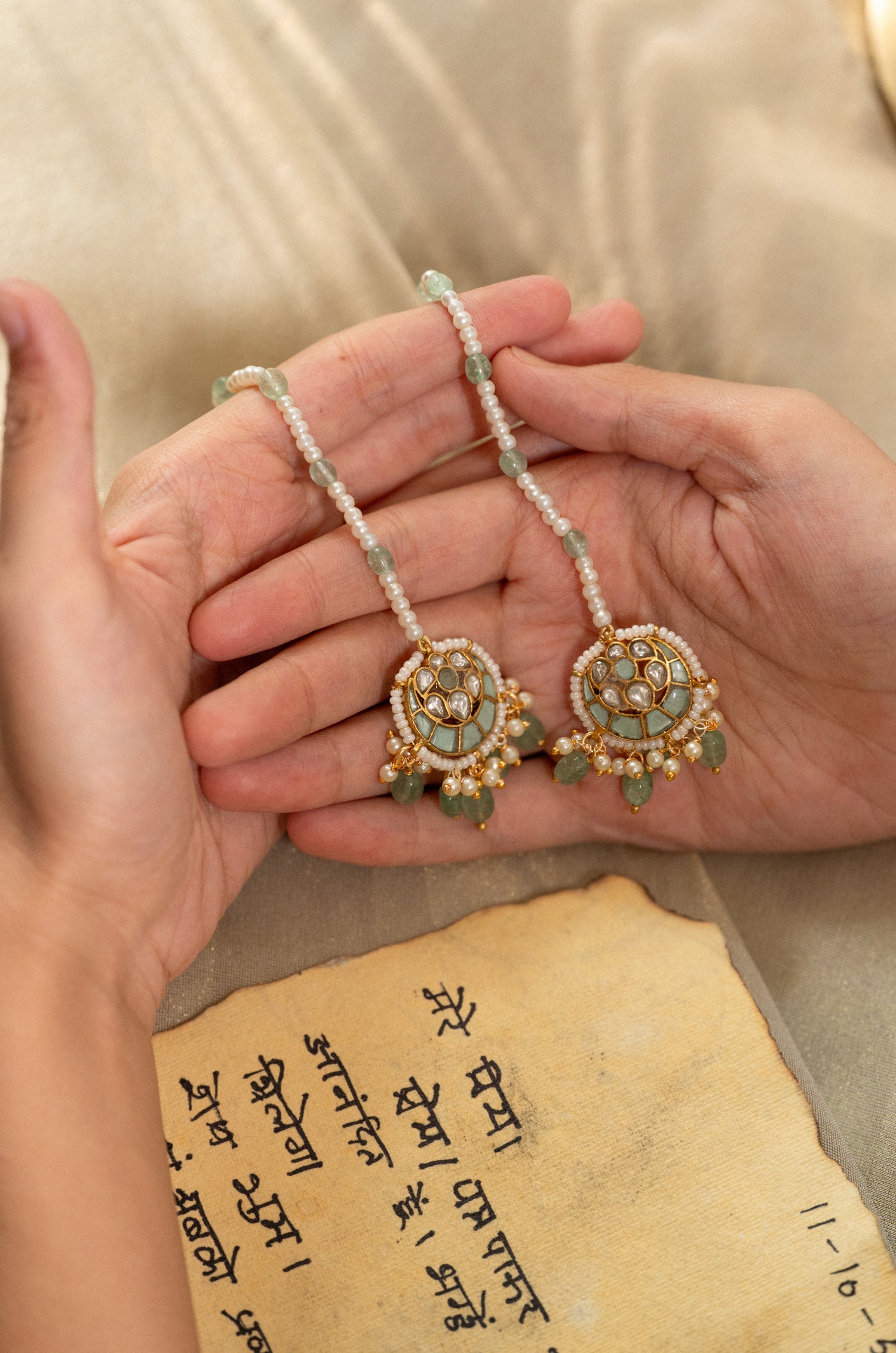 Gauri Mint Kundan Earrings