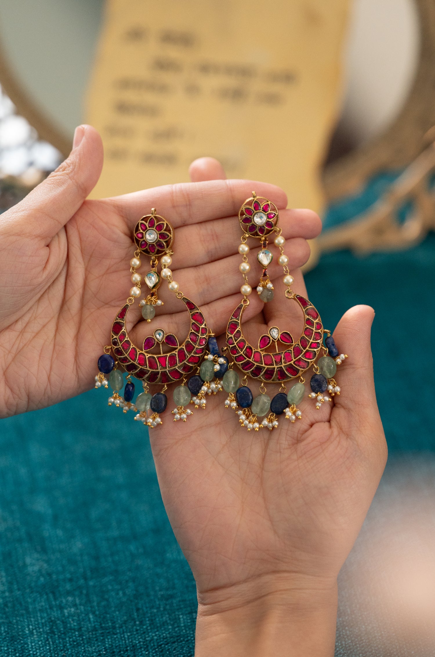 Rubina Kundan Chandbali Earrings