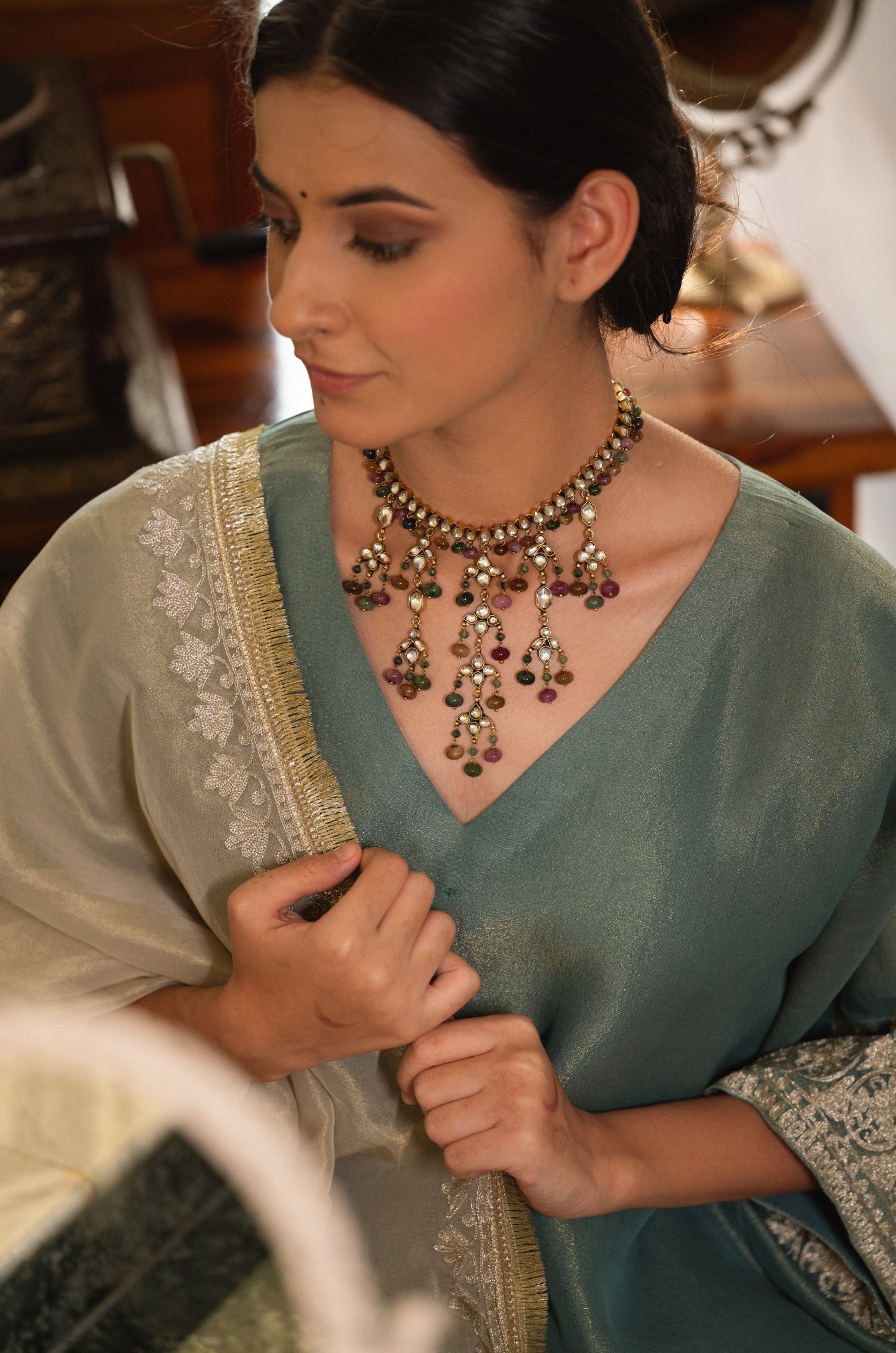 Kinjal Multicolored Kundan Necklace Set