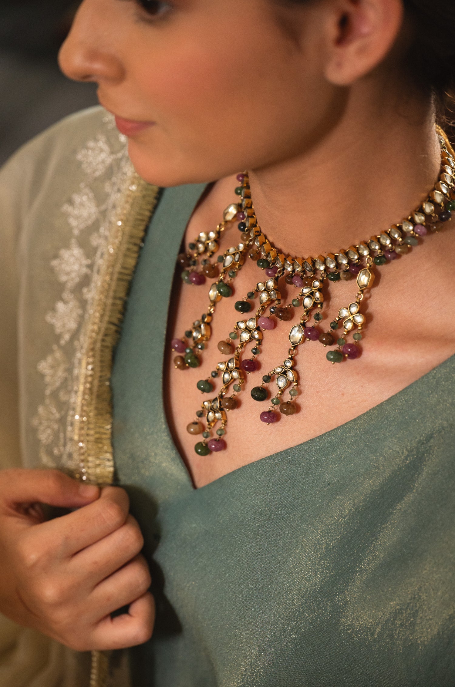 Kinjal Multicolored Kundan Necklace Set