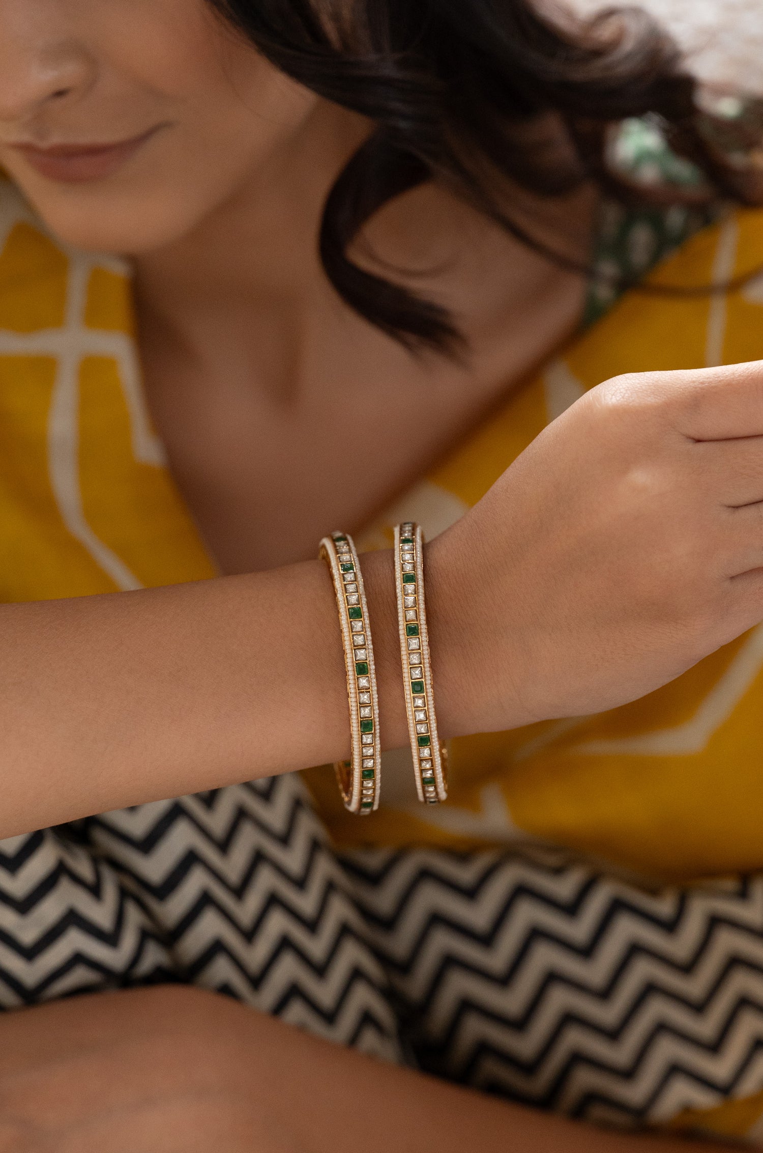 Nusrat Green Kundan Bangles - Set of 2