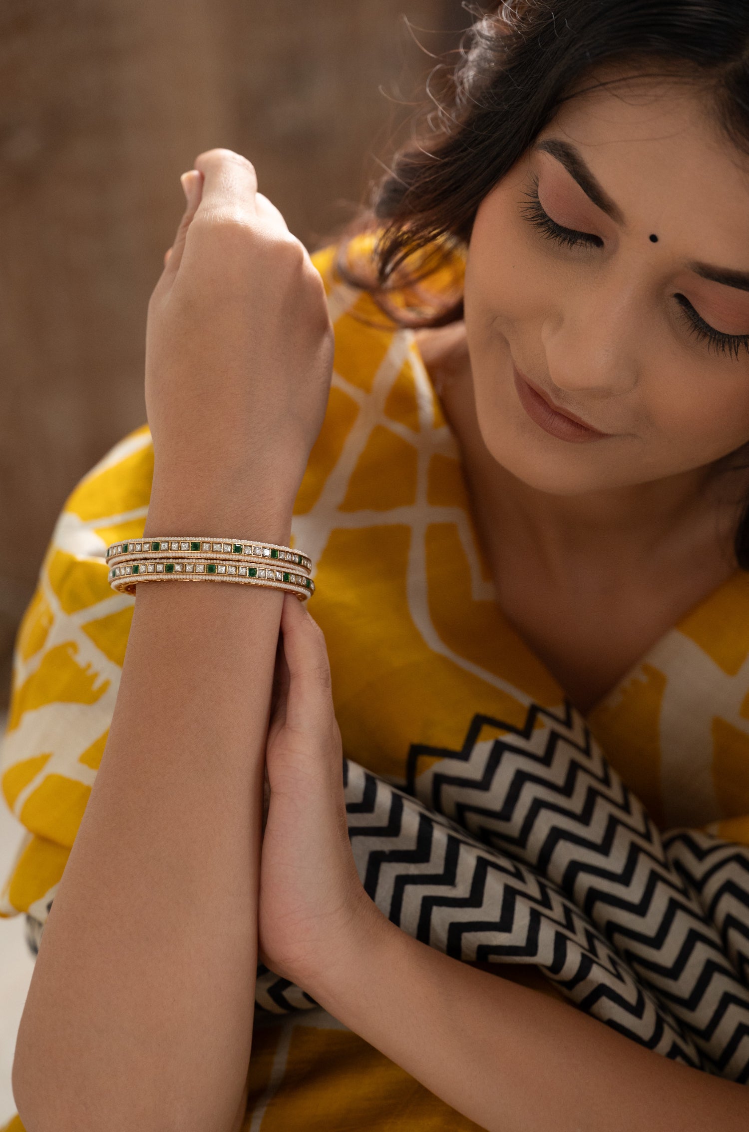 Nusrat Green Kundan Bangles - Set of 2