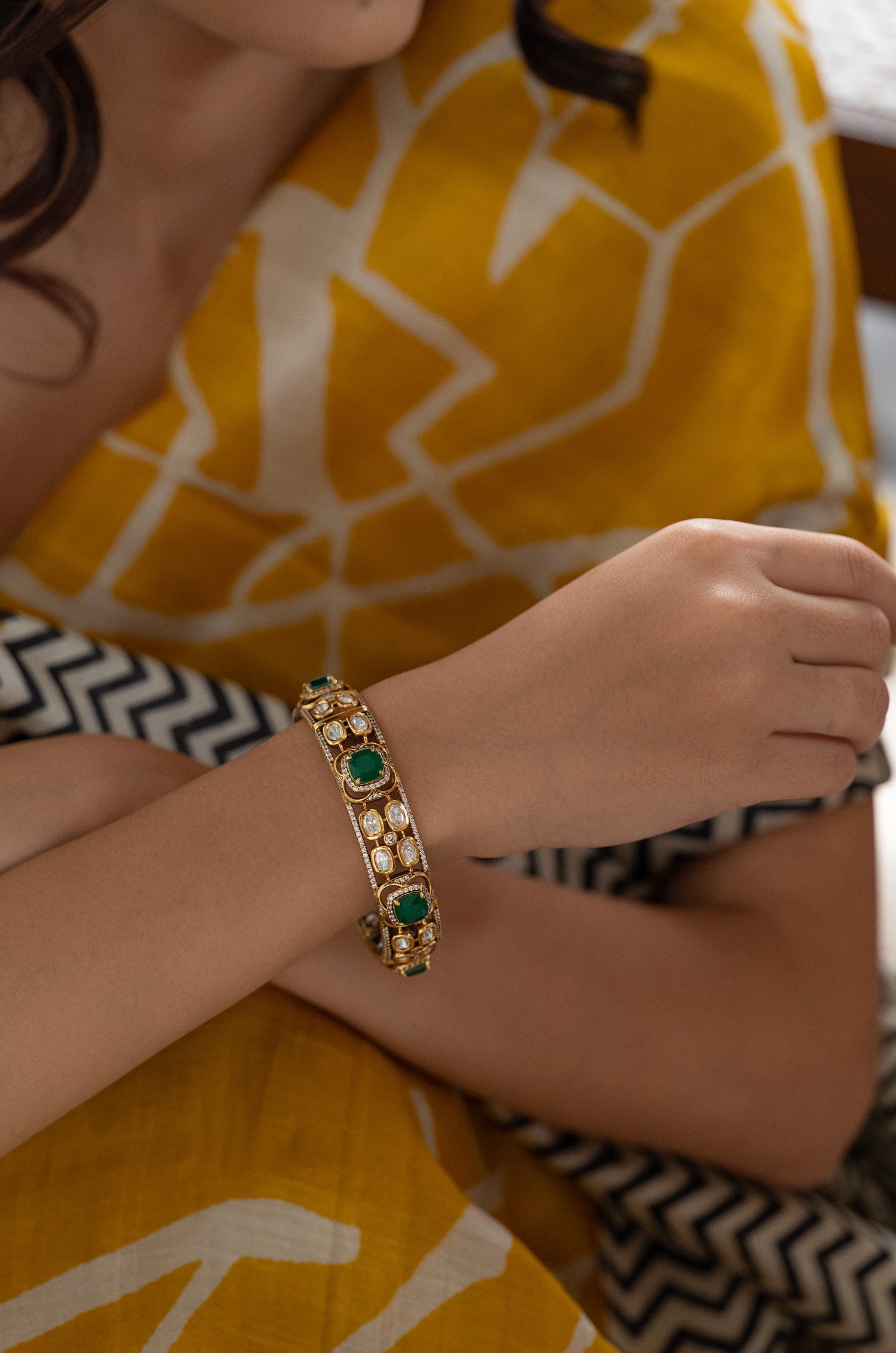 Samyukta Green Polki Bangle