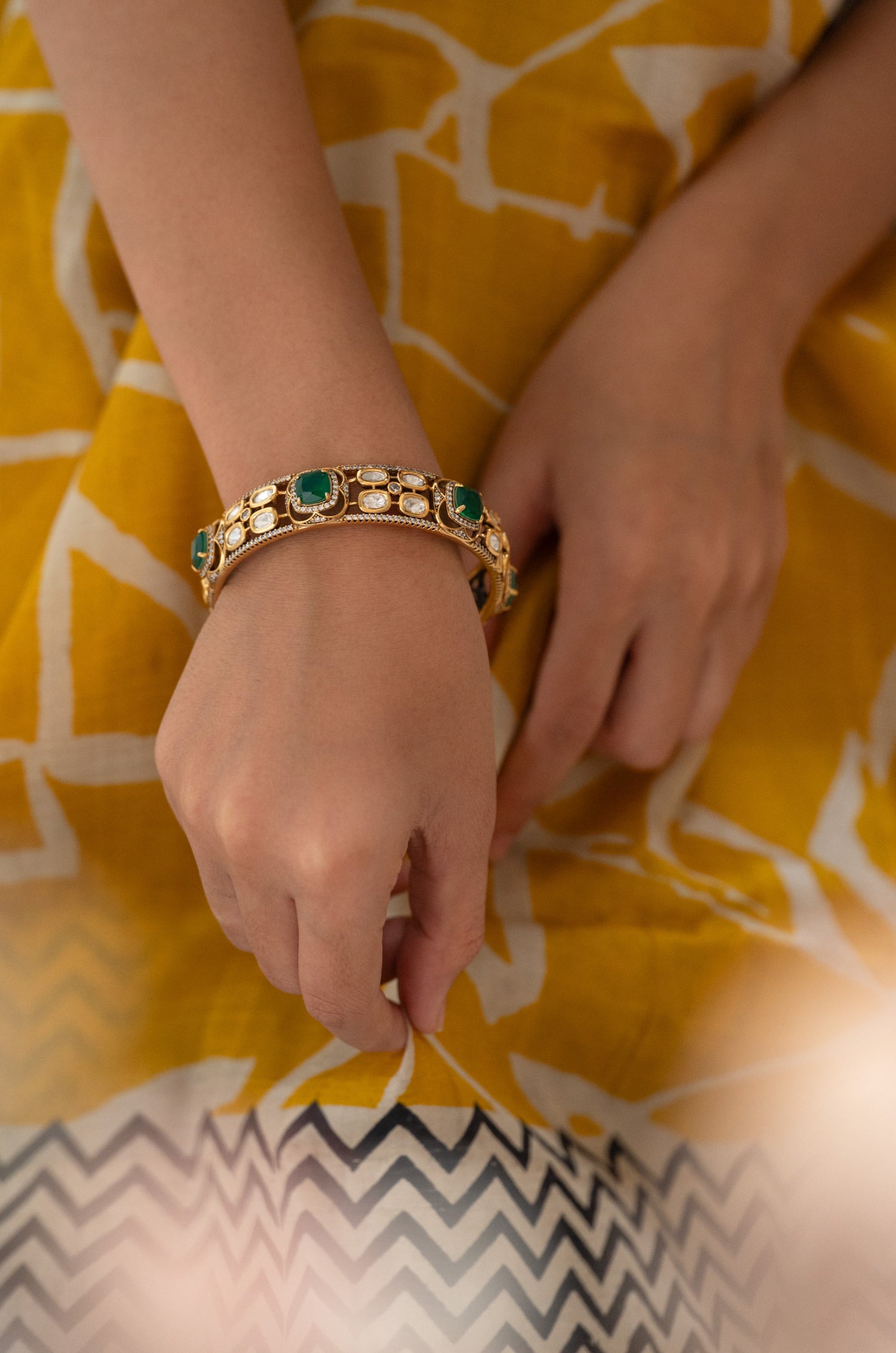Samyukta Green Polki Bangle