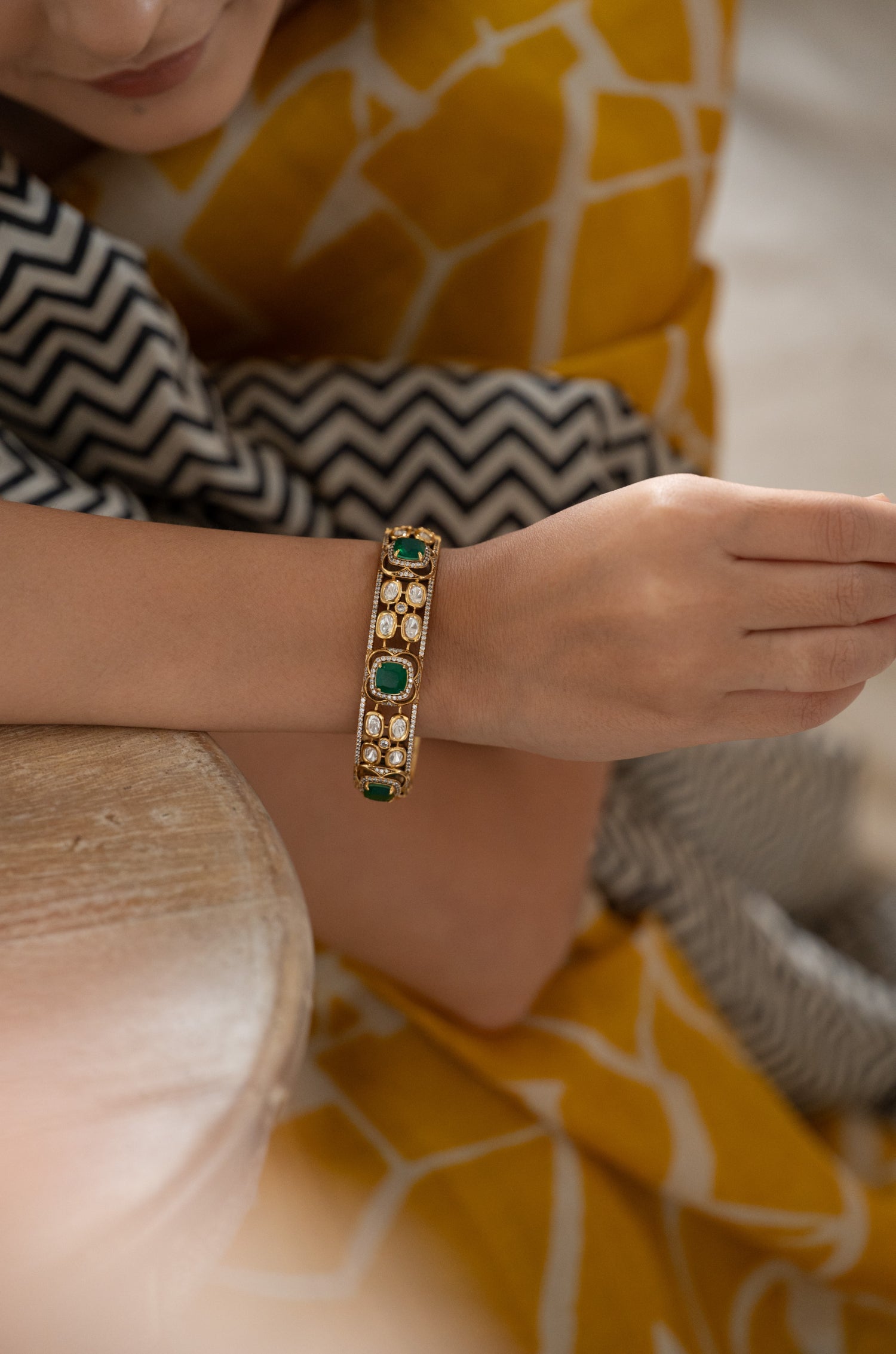 Samyukta Green Polki Bangle