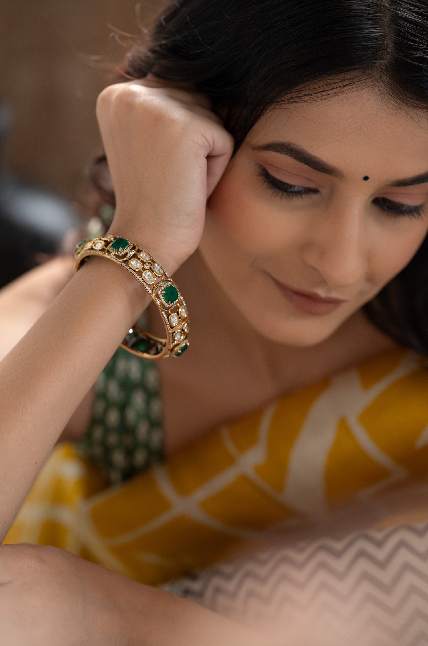 Samyukta Green Polki Bangle