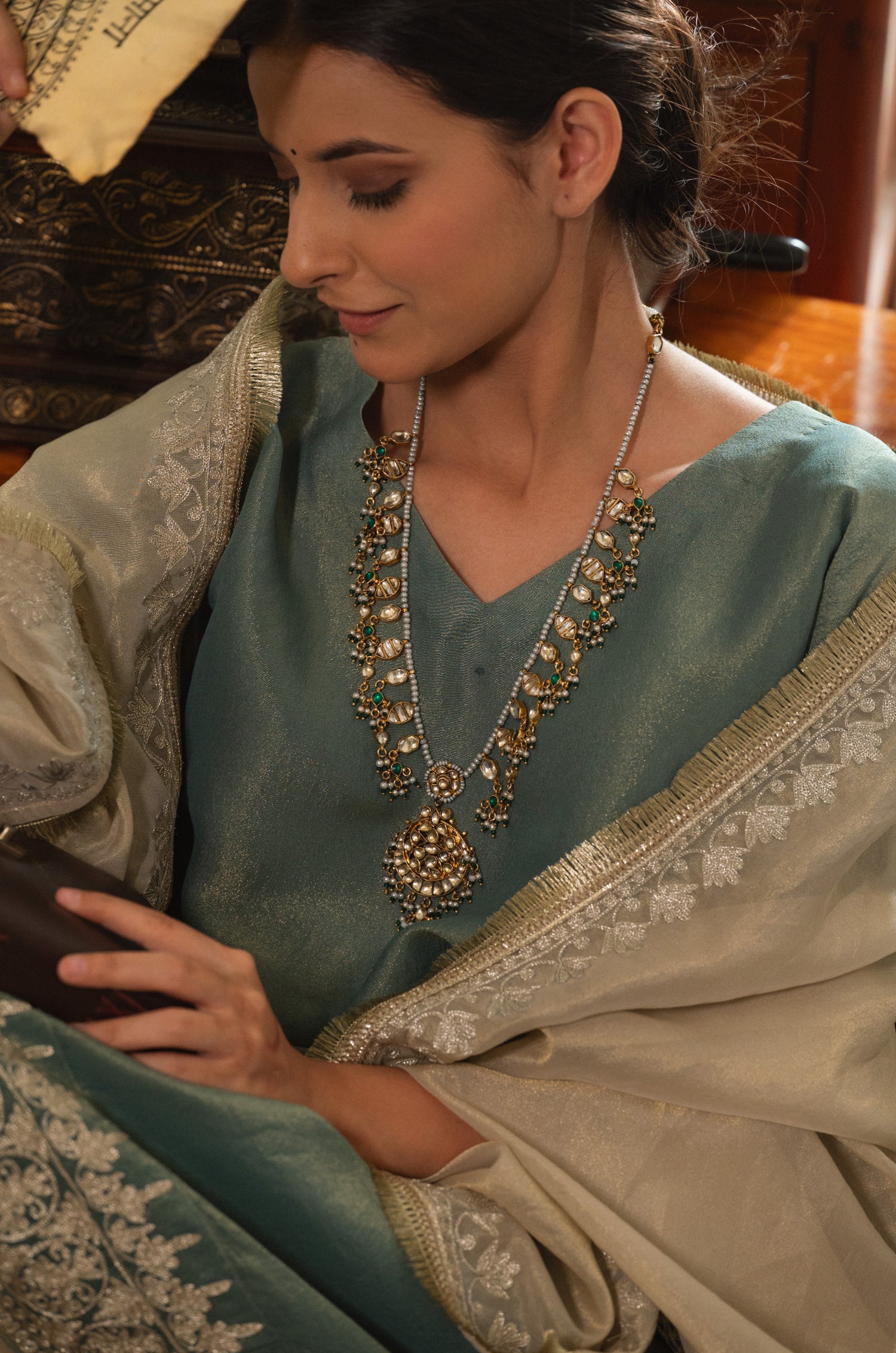 Sunidhita Kundan Green Necklace