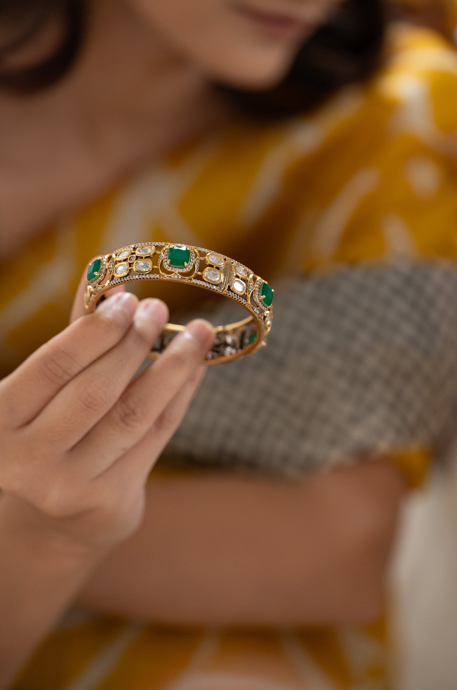 Samyukta Green Polki Bangle