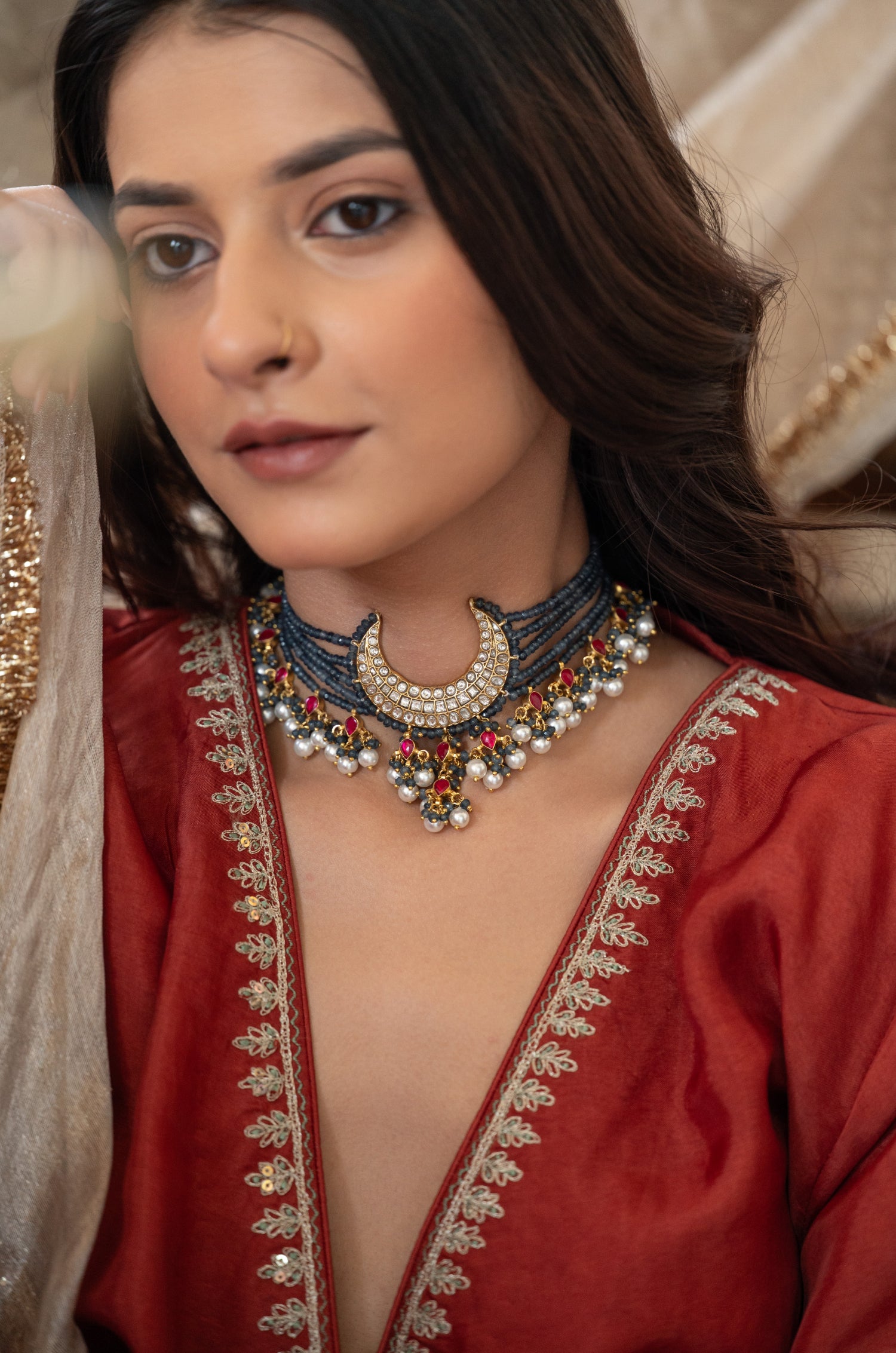 Zayla Blue Polki Choker Necklace