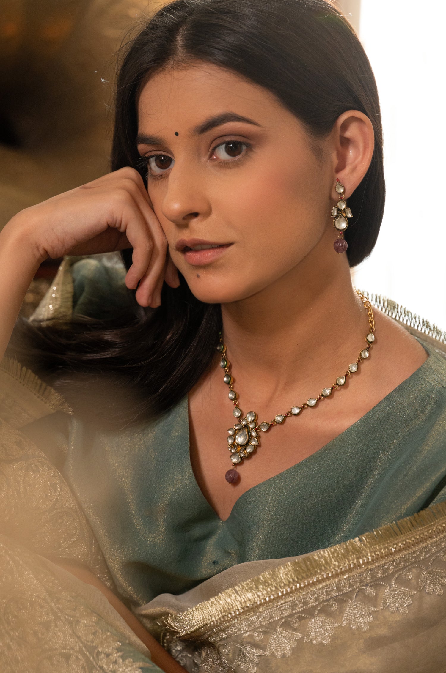 Sureen Purple Kundan Necklace Set