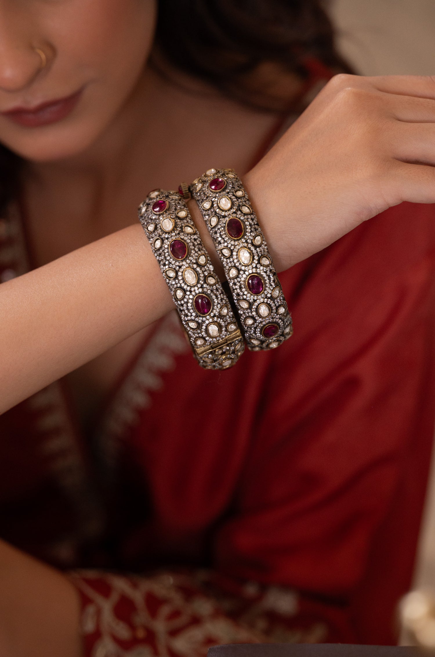 Yasmin Red Polki Bangle- Set of 2
