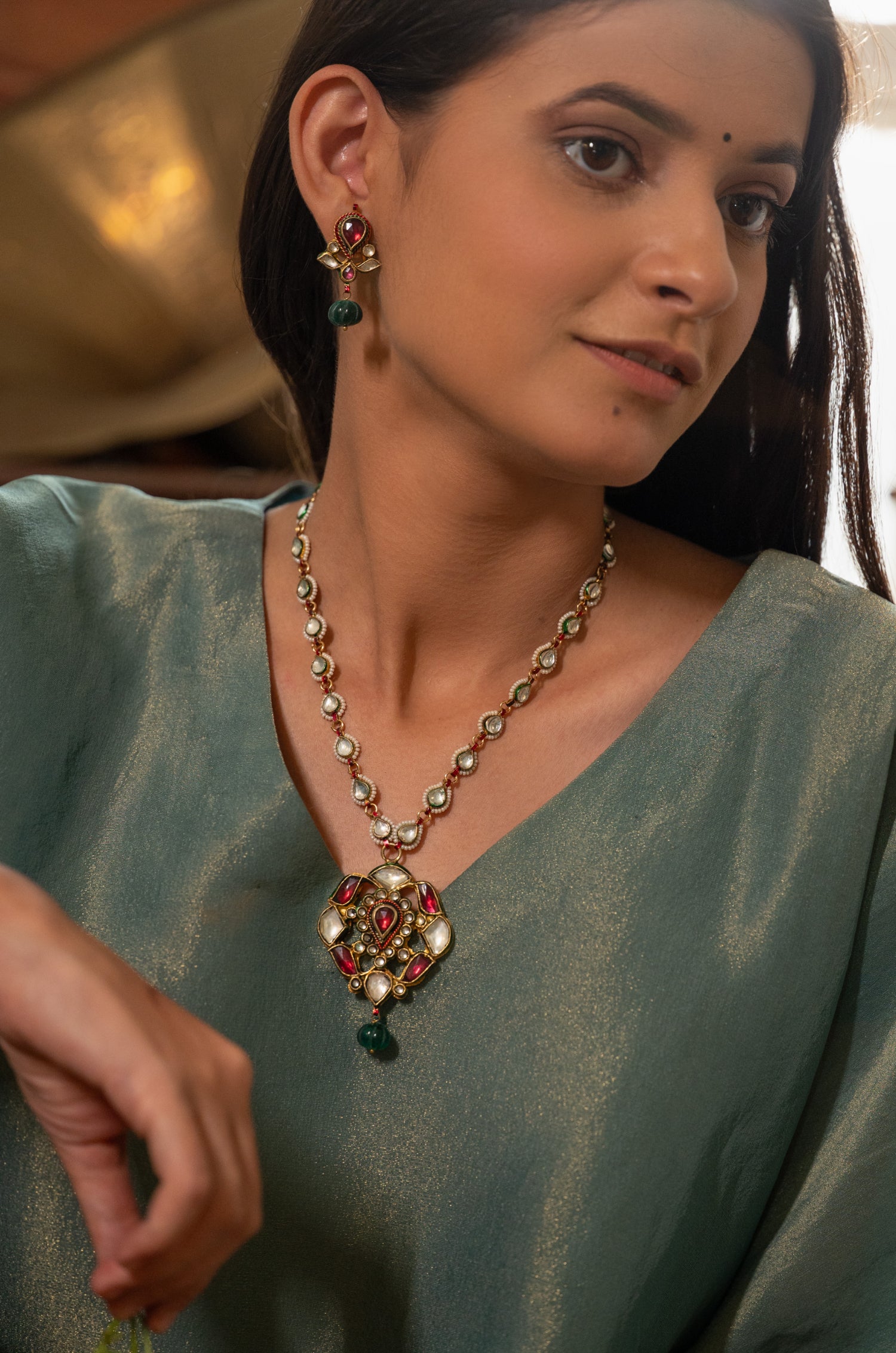 Ritika Red Kundan Necklace Set