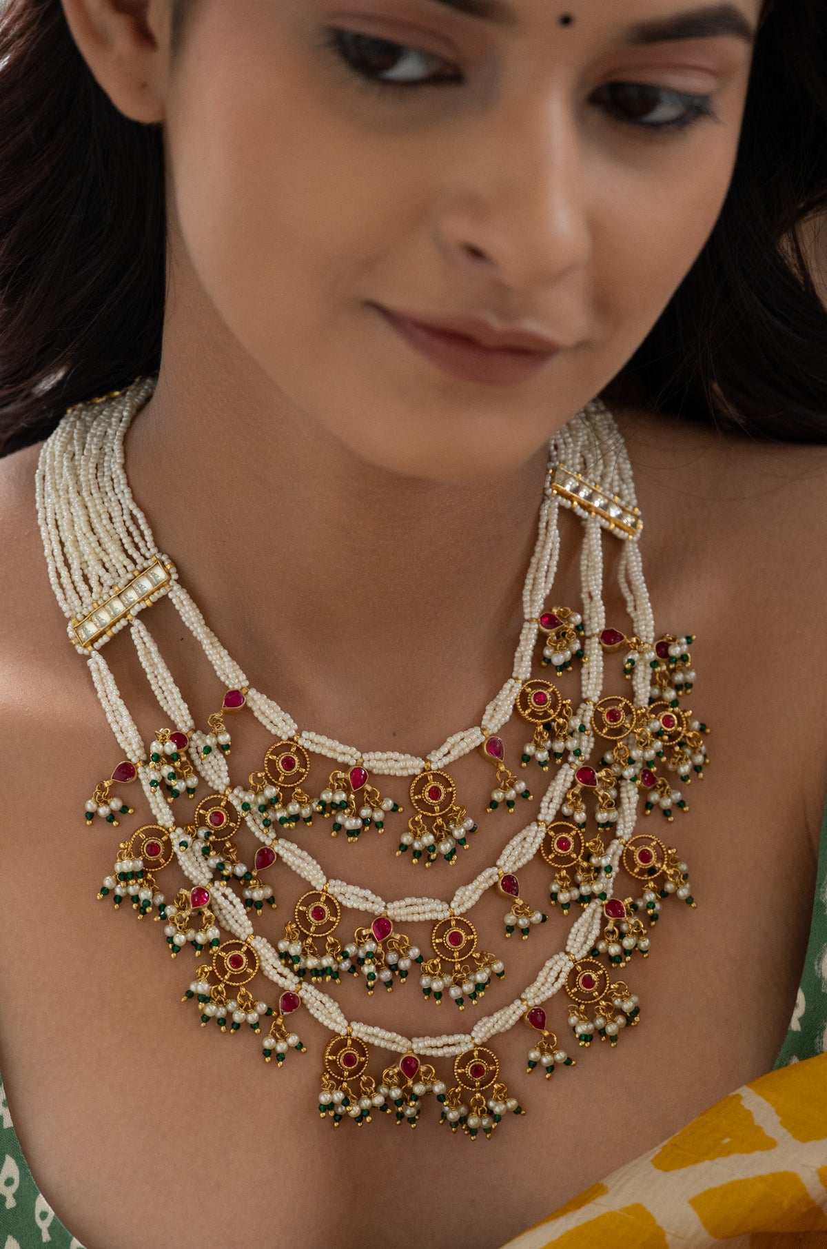 Rhea Red Kundan Layered Necklace
