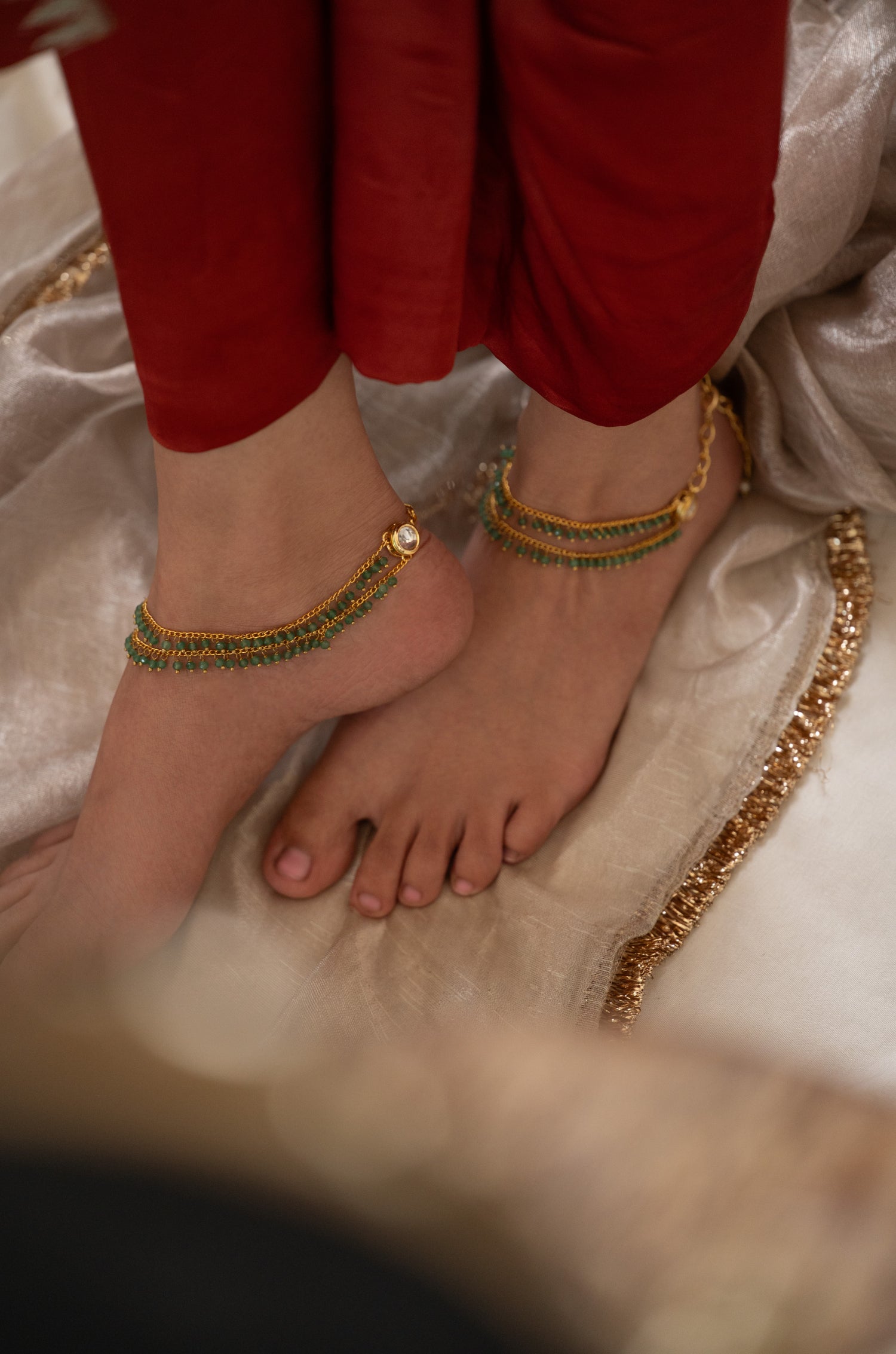 Anaida Mint Kundan Anklets