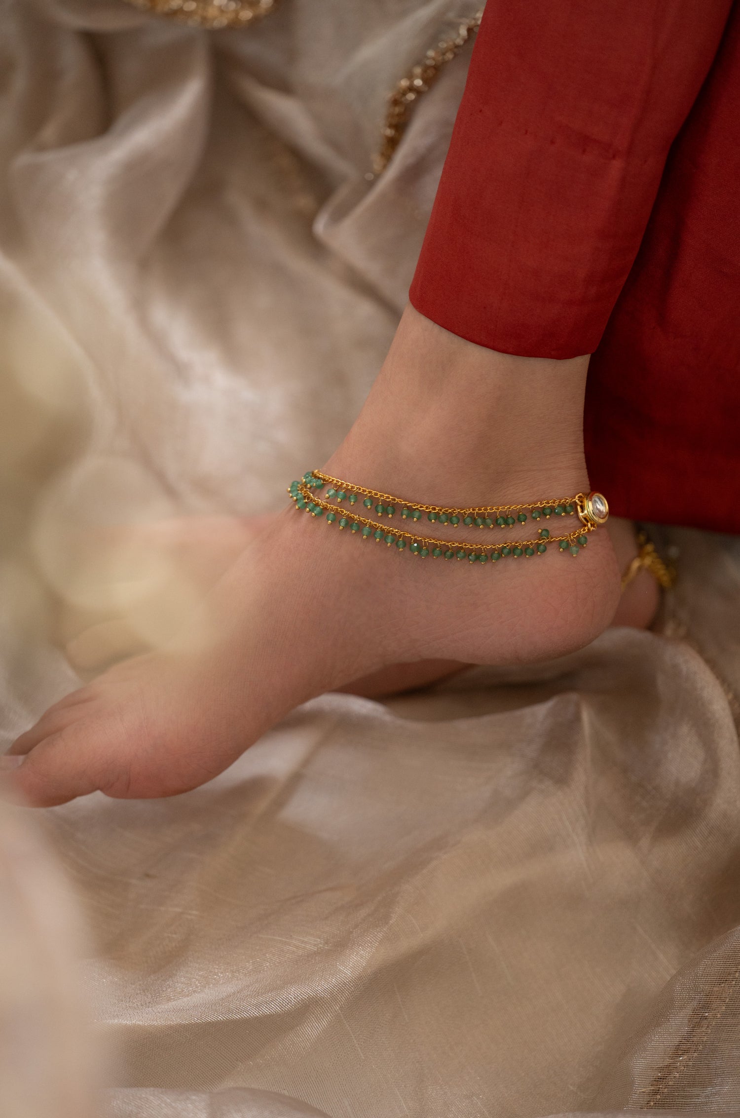 Anaida Mint Kundan Anklets