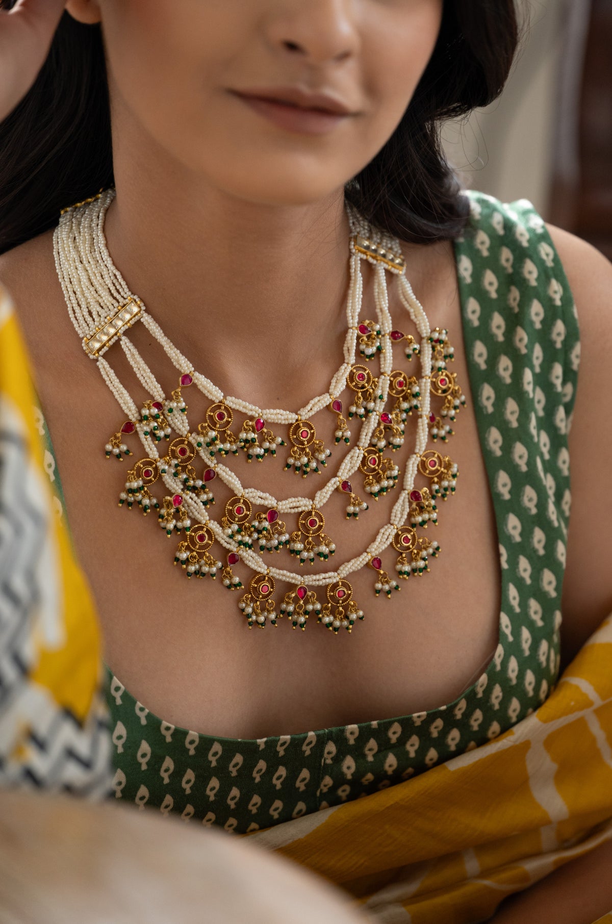 Rhea Red Kundan Layered Necklace