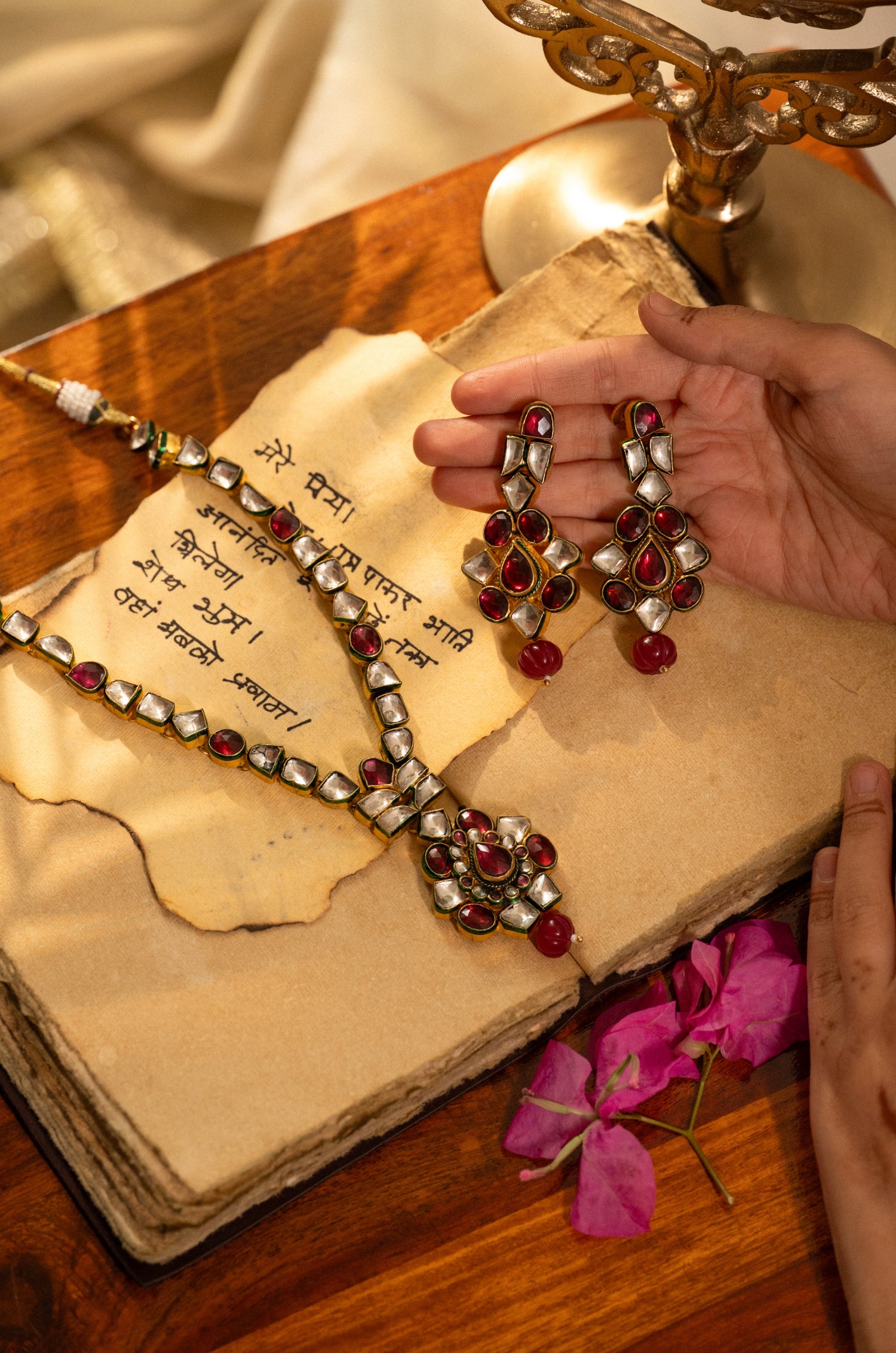 Swapana Red Kundan Necklace Set