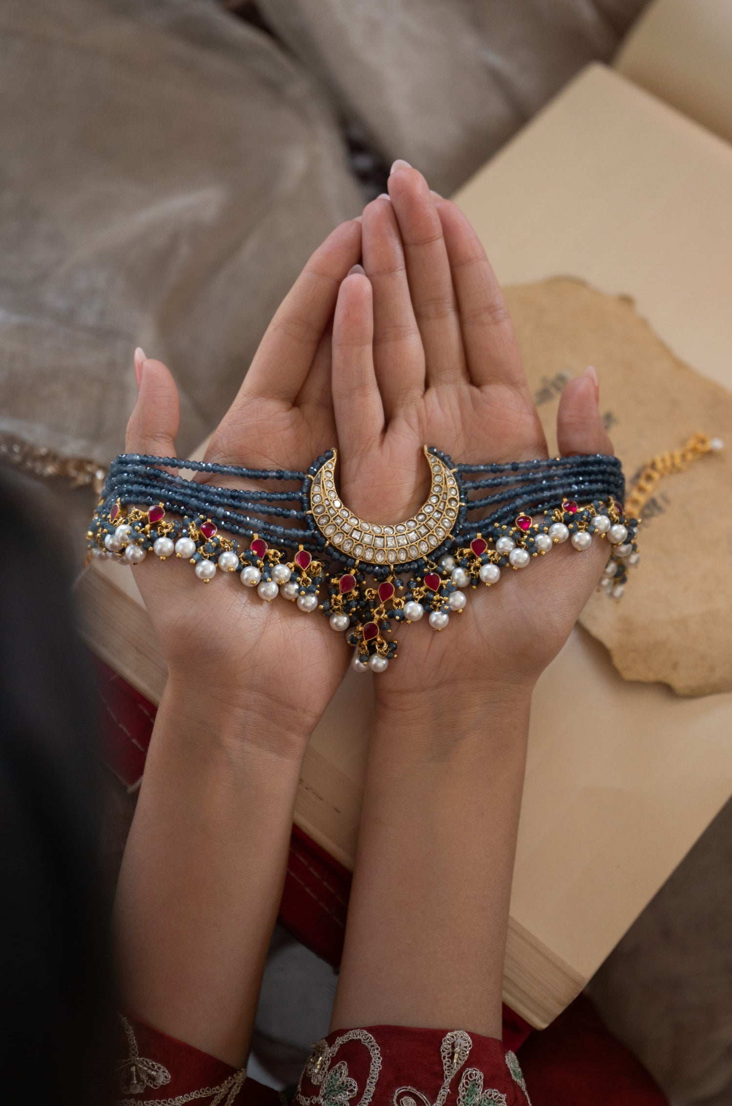 Zayla Blue Polki Choker Necklace