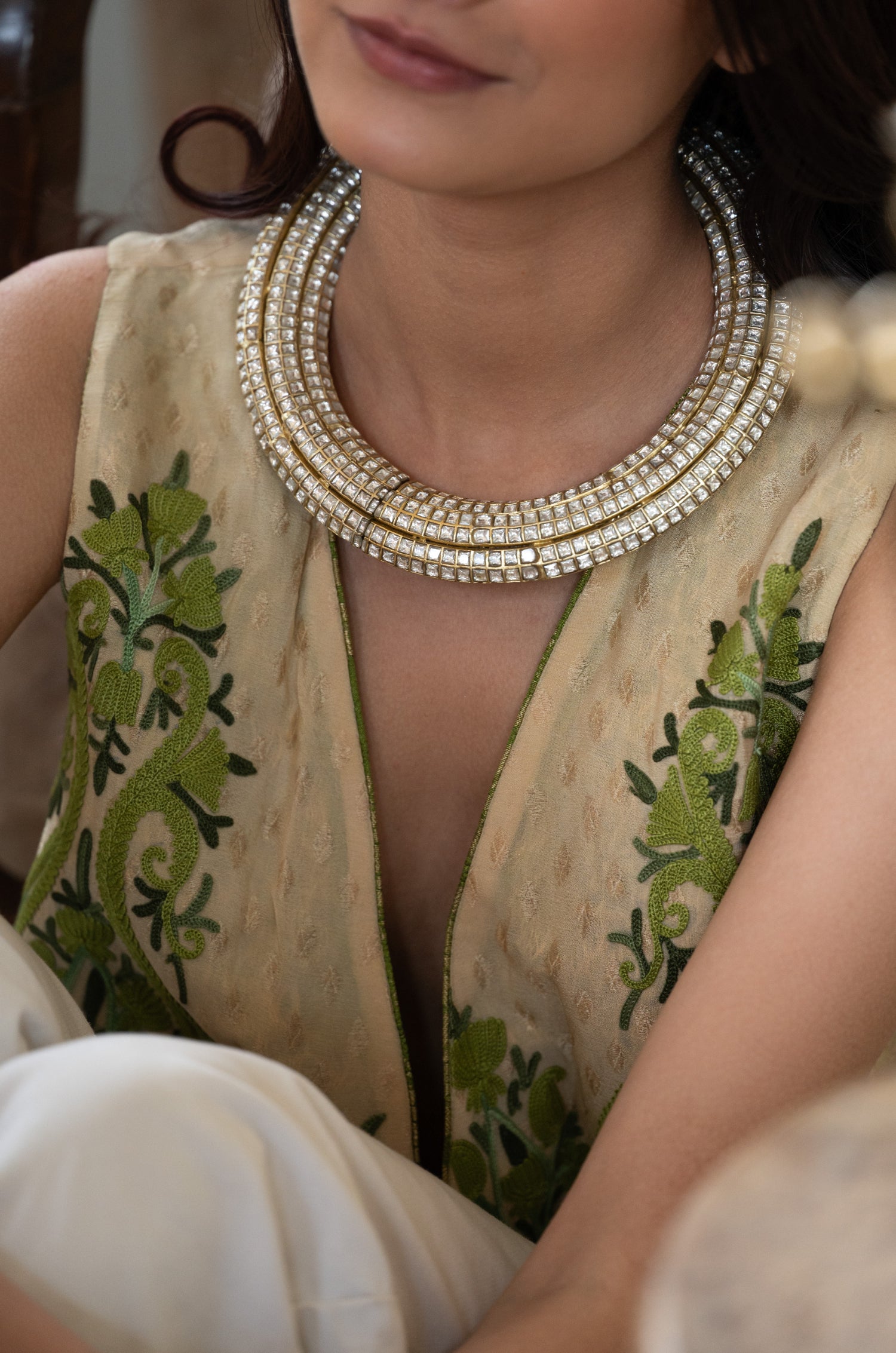 Ameena Rajwadi Polki Hassli Necklace