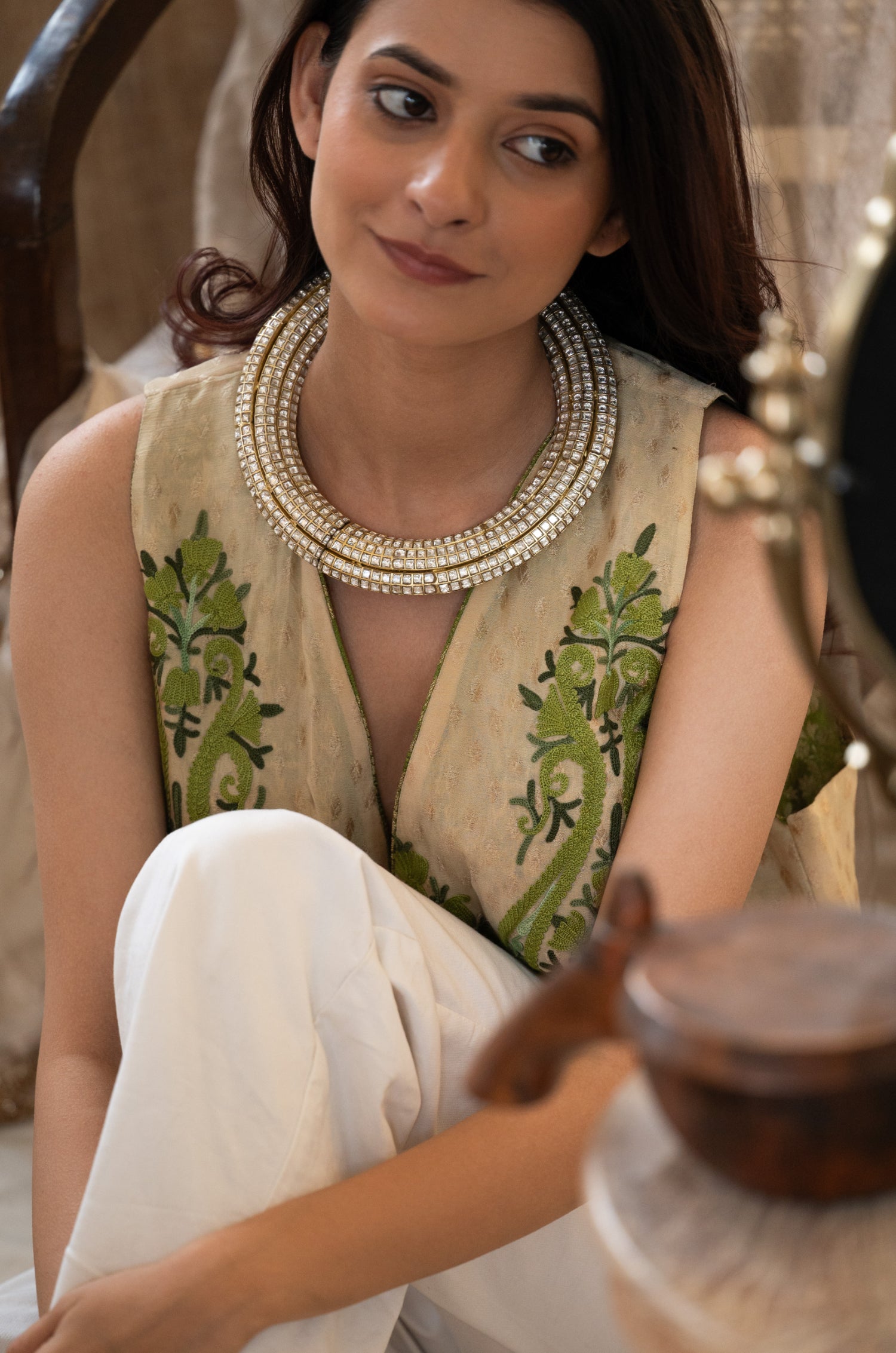 Ameena Rajwadi Polki Hassli Necklace