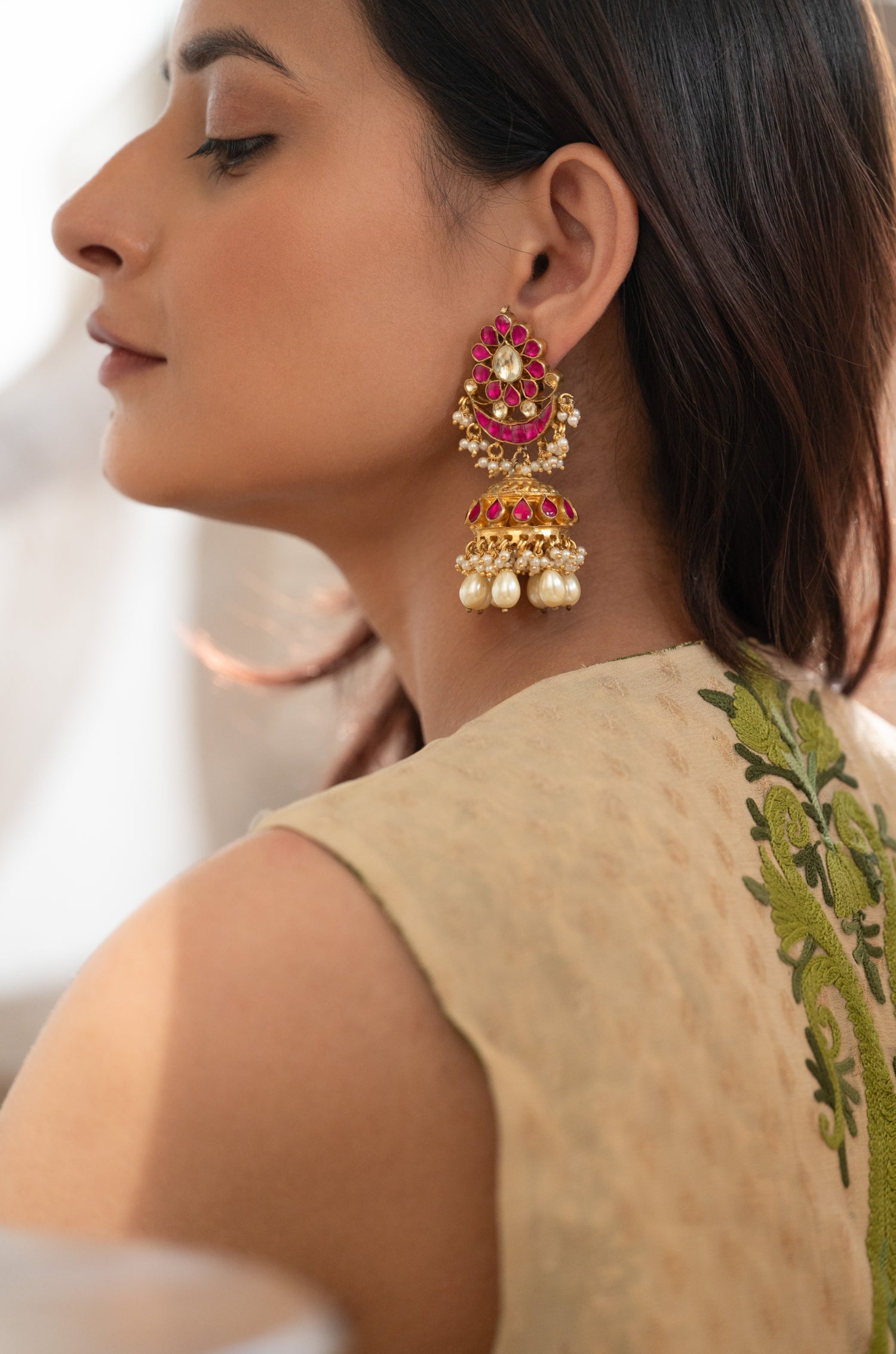 Alaiza Pink Kundan Jhumka