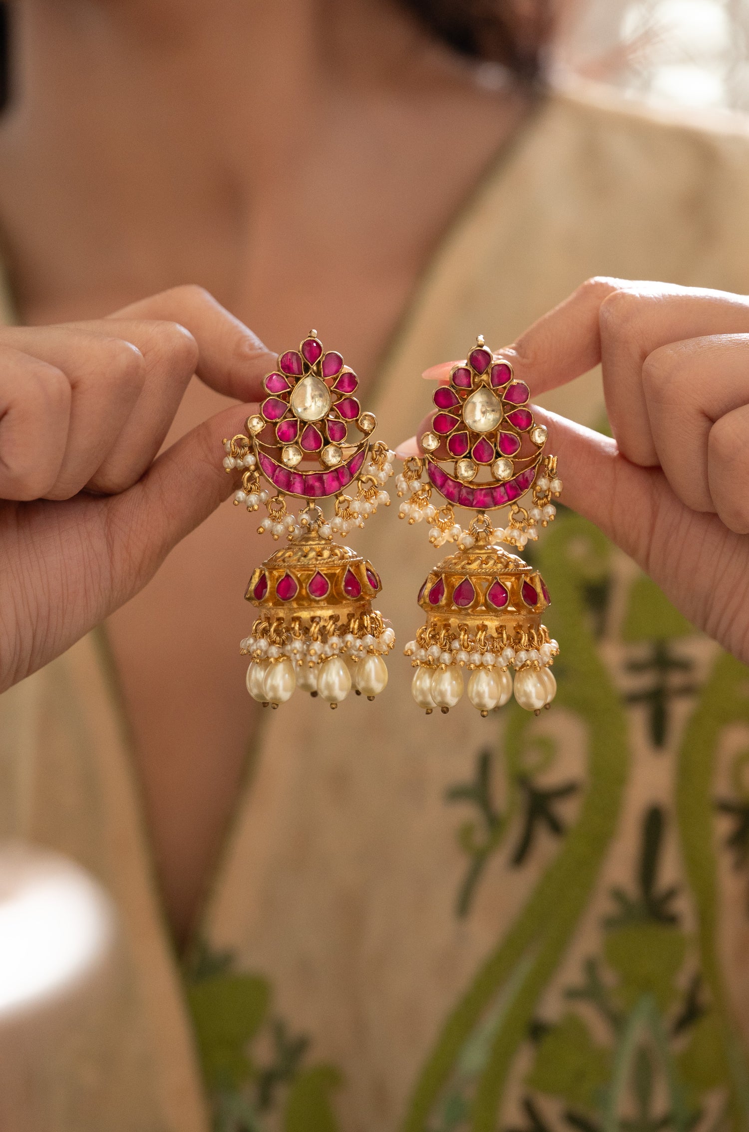 Alaiza Pink Kundan Jhumka