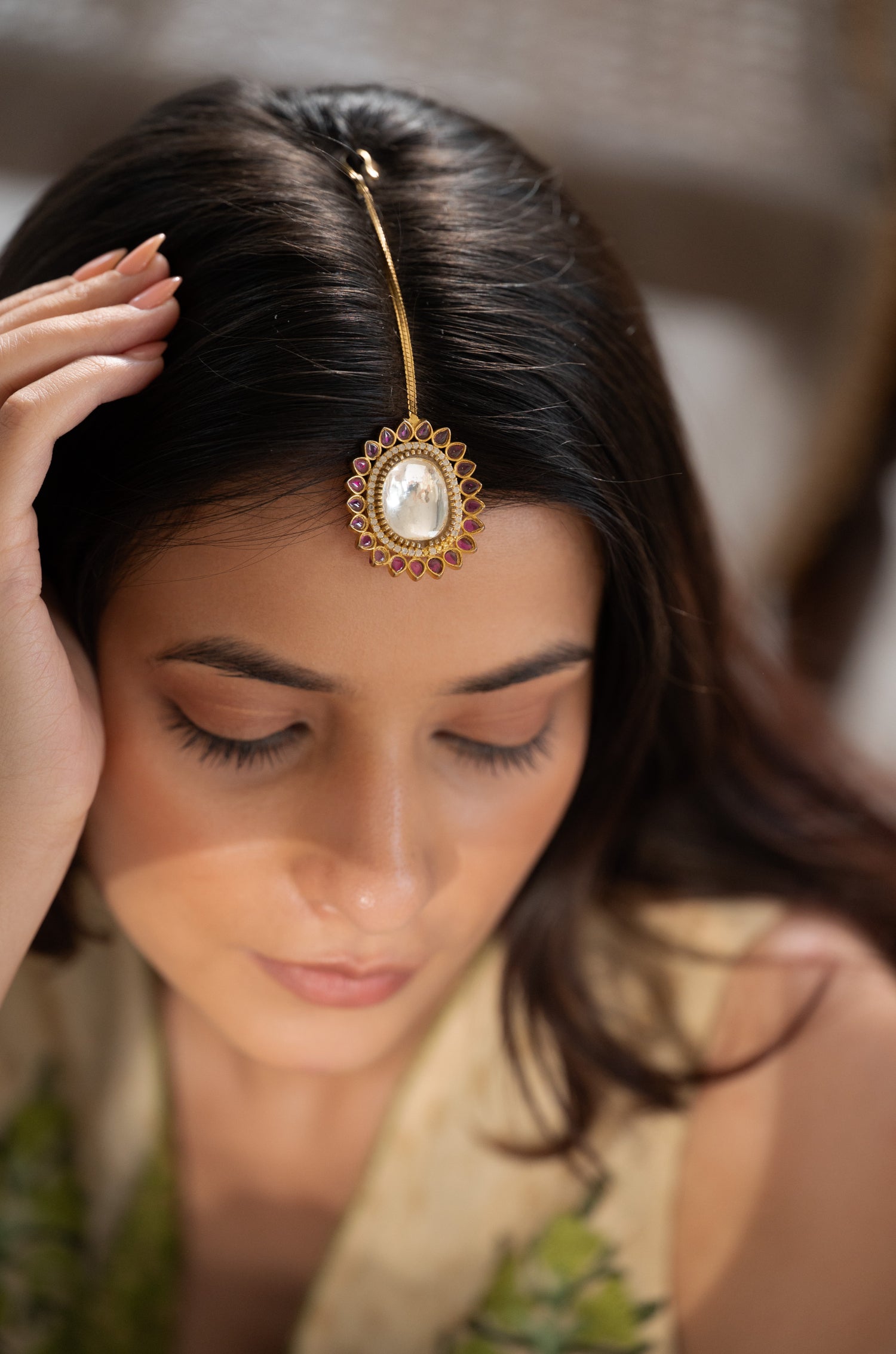 Avni Pink Polki Maang Tikka