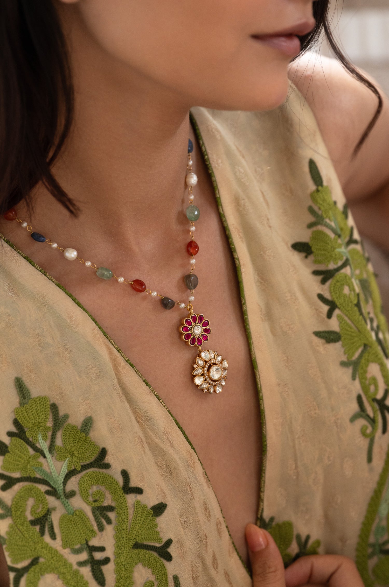 Charvi Multicolored Polki Pendant