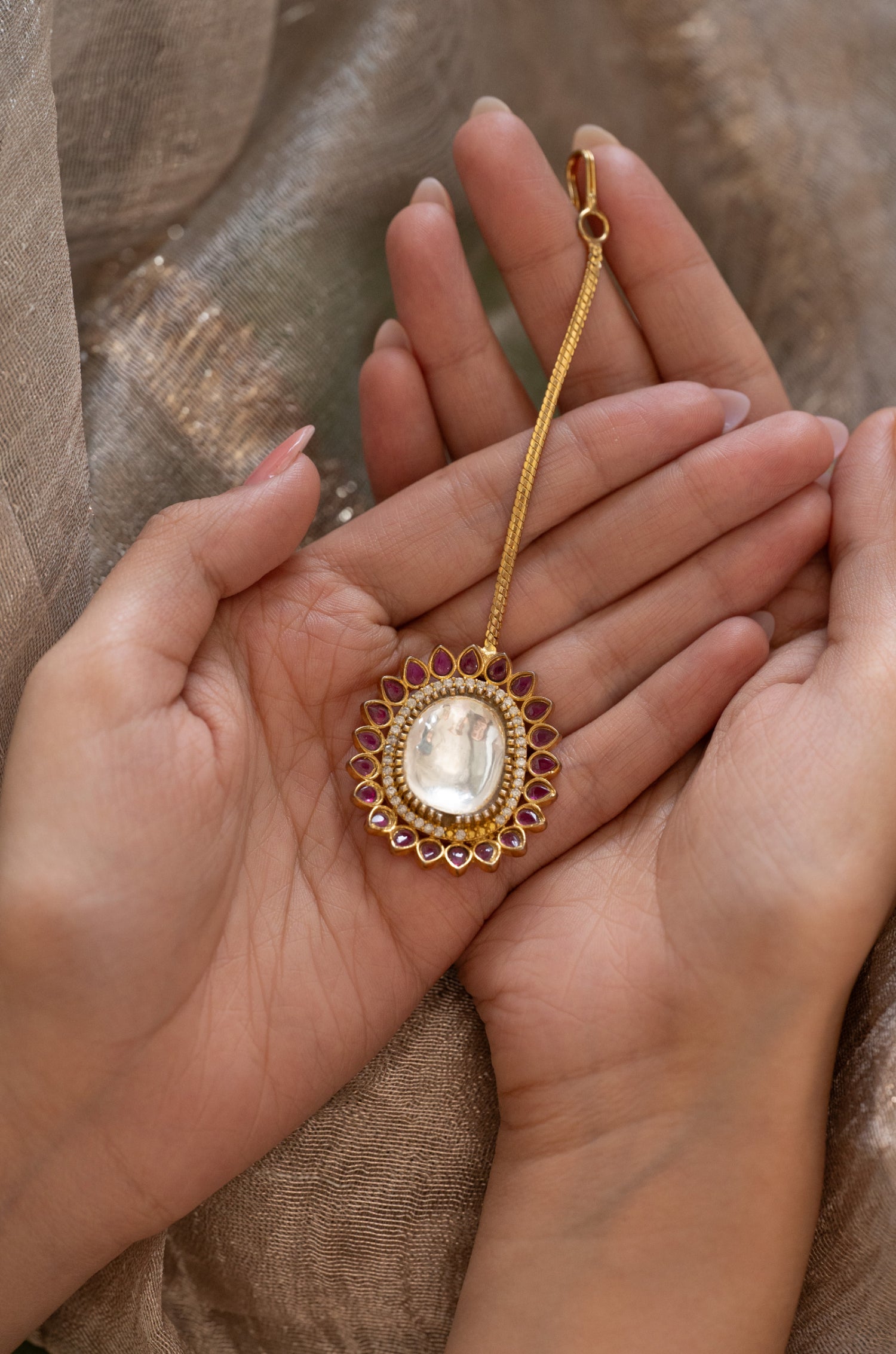 Avni Pink Polki Maang Tikka