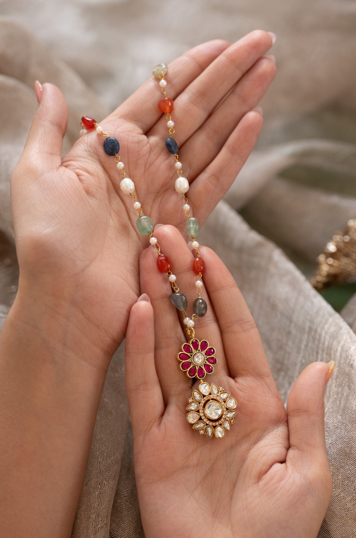 Charvi Multicolored Polki Pendant