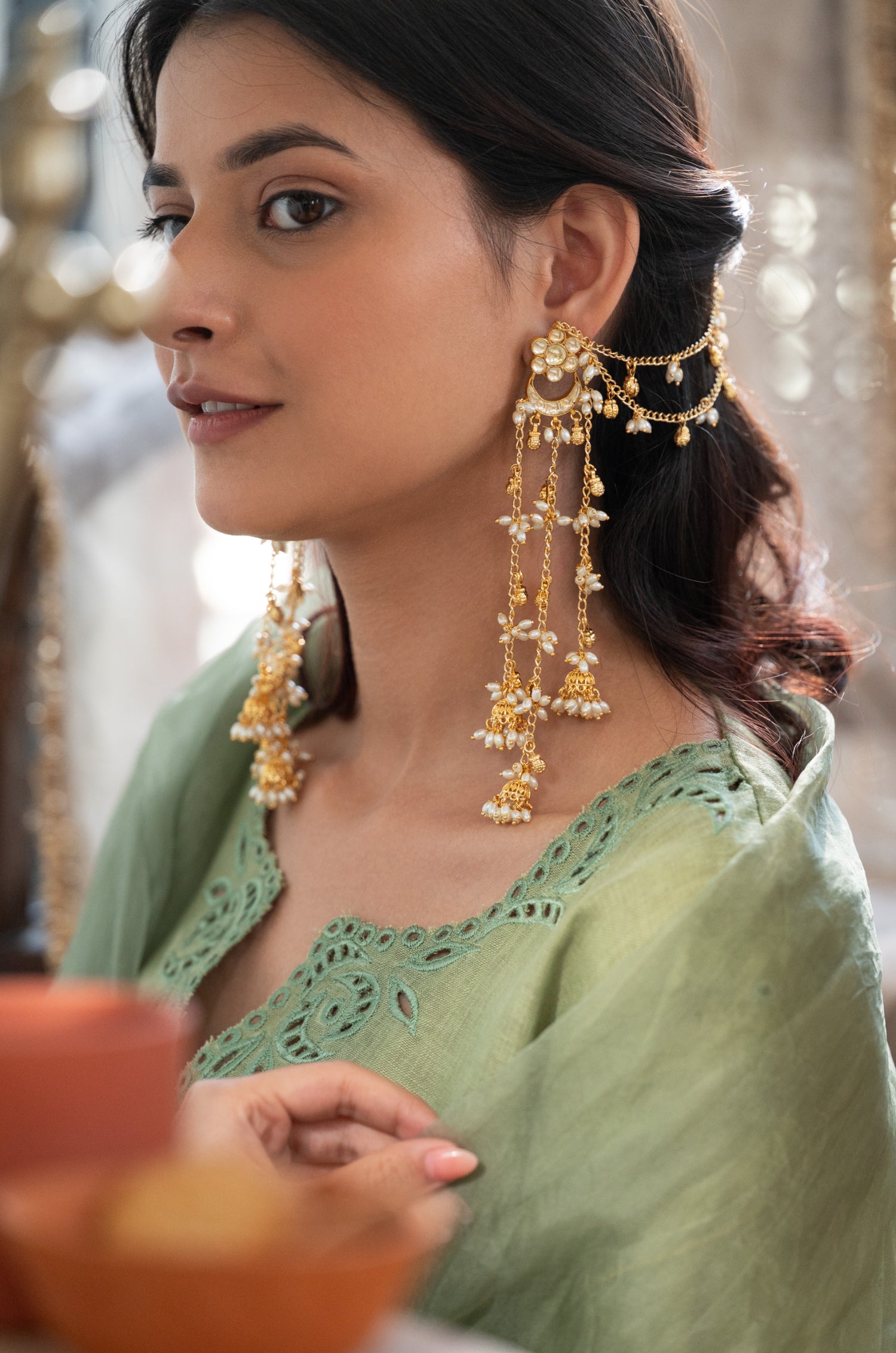 Anahita Kundan Kaan Chain Earrings