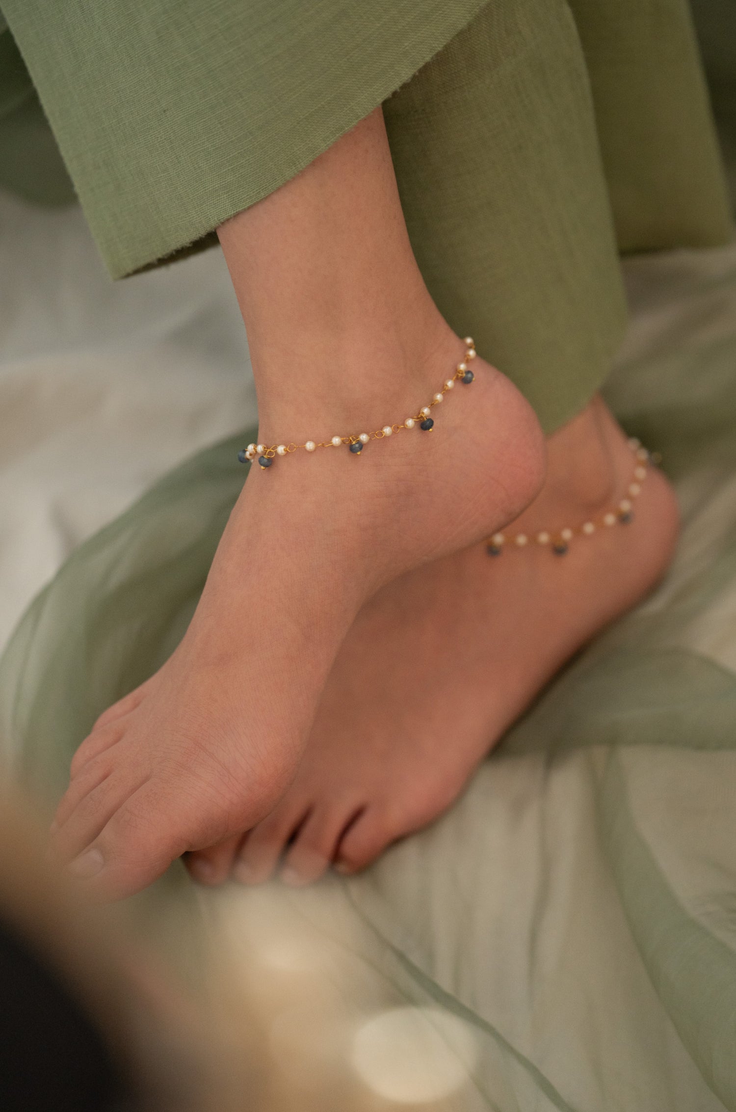 Saira Blue Pearl Anklets