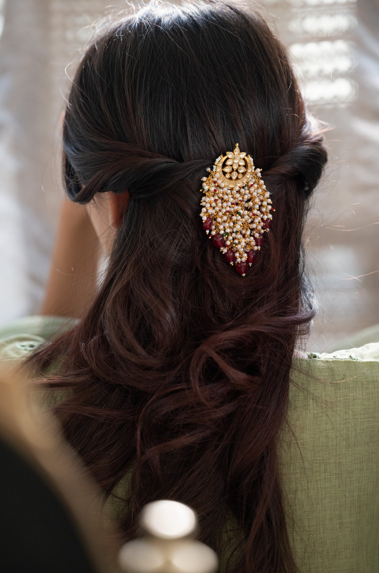 Sirish Red Kundan Braid Pin