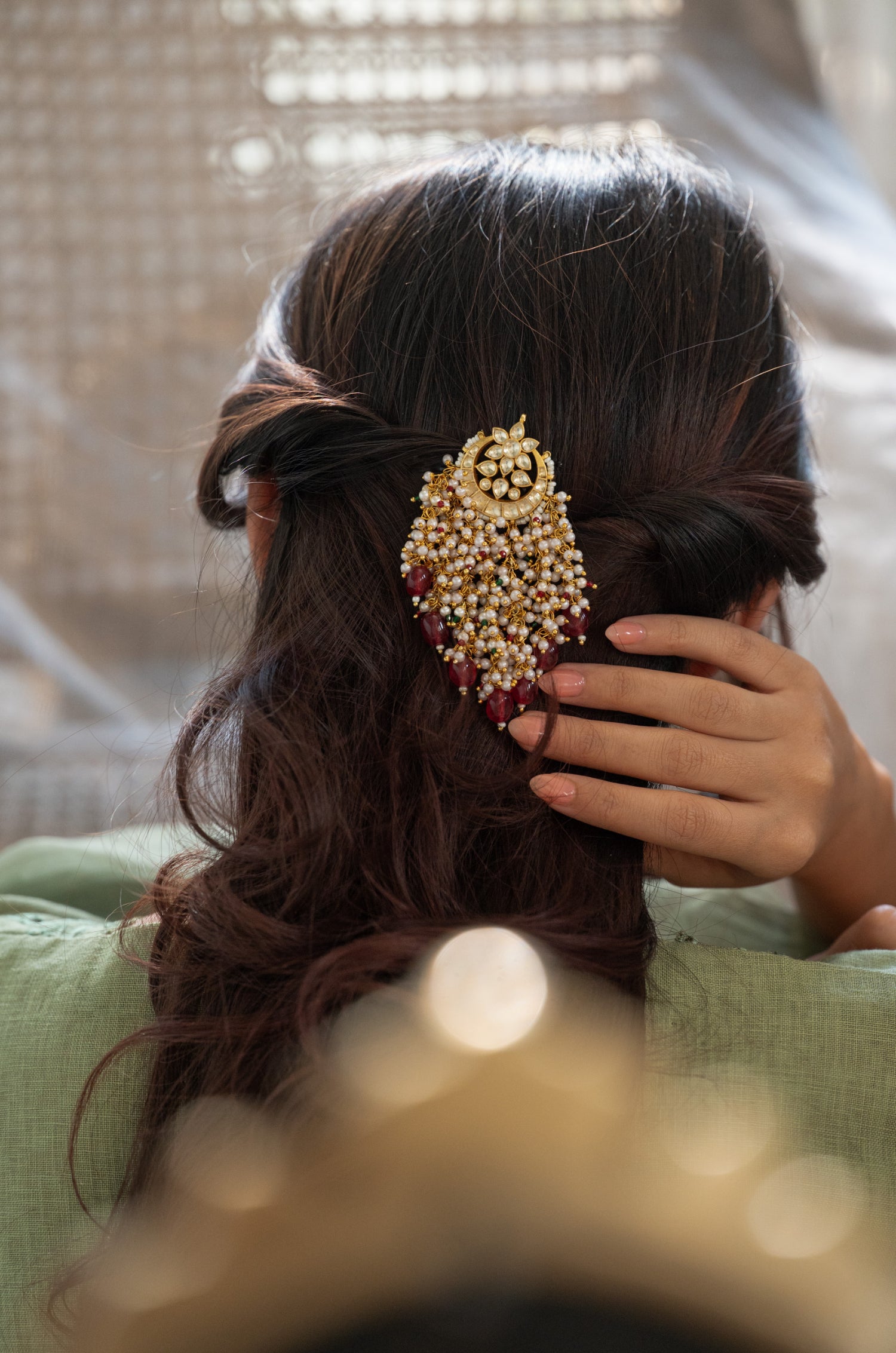 Sirish Red Kundan Braid Pin
