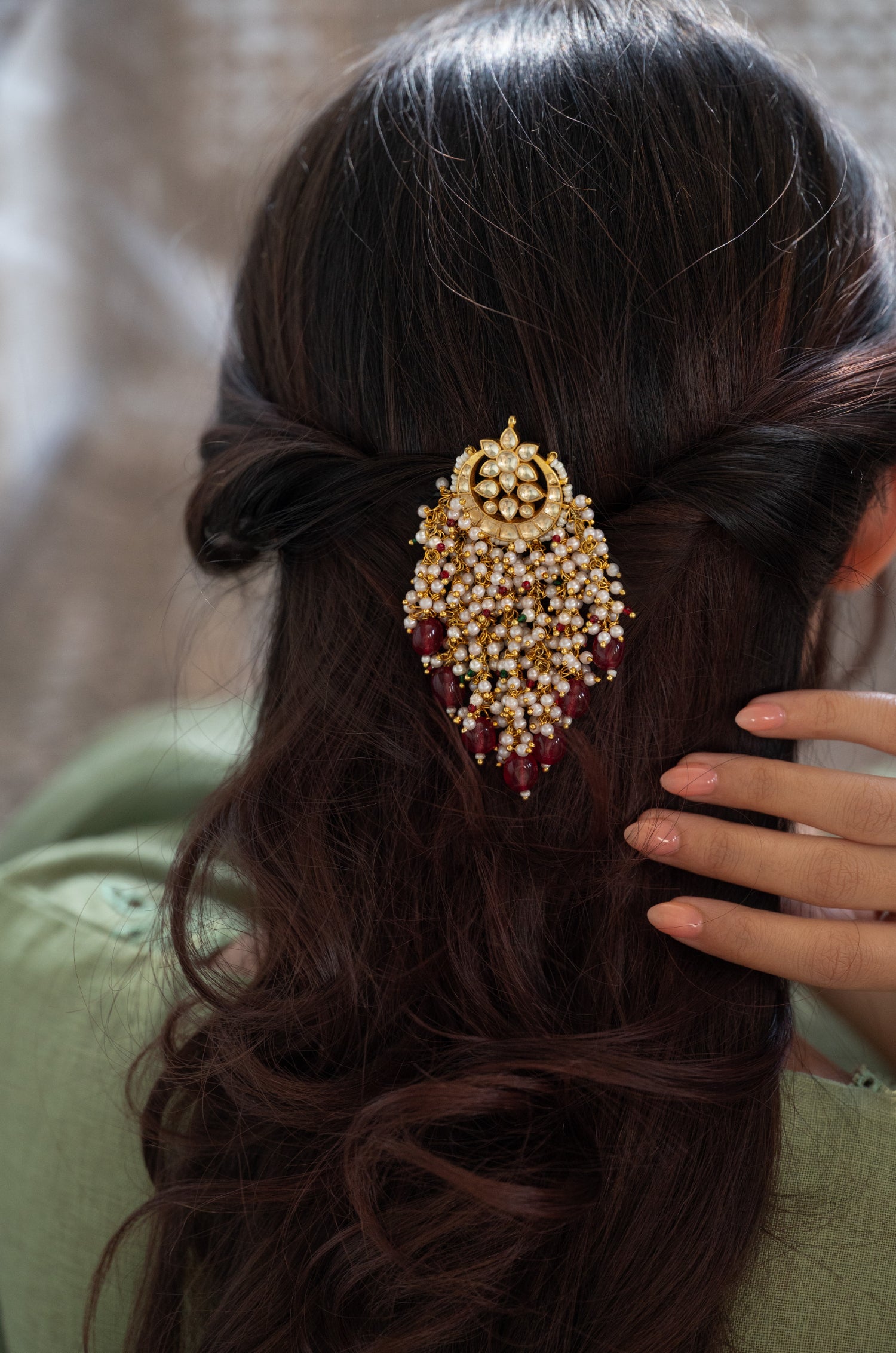 Sirish Red Kundan Braid Pin