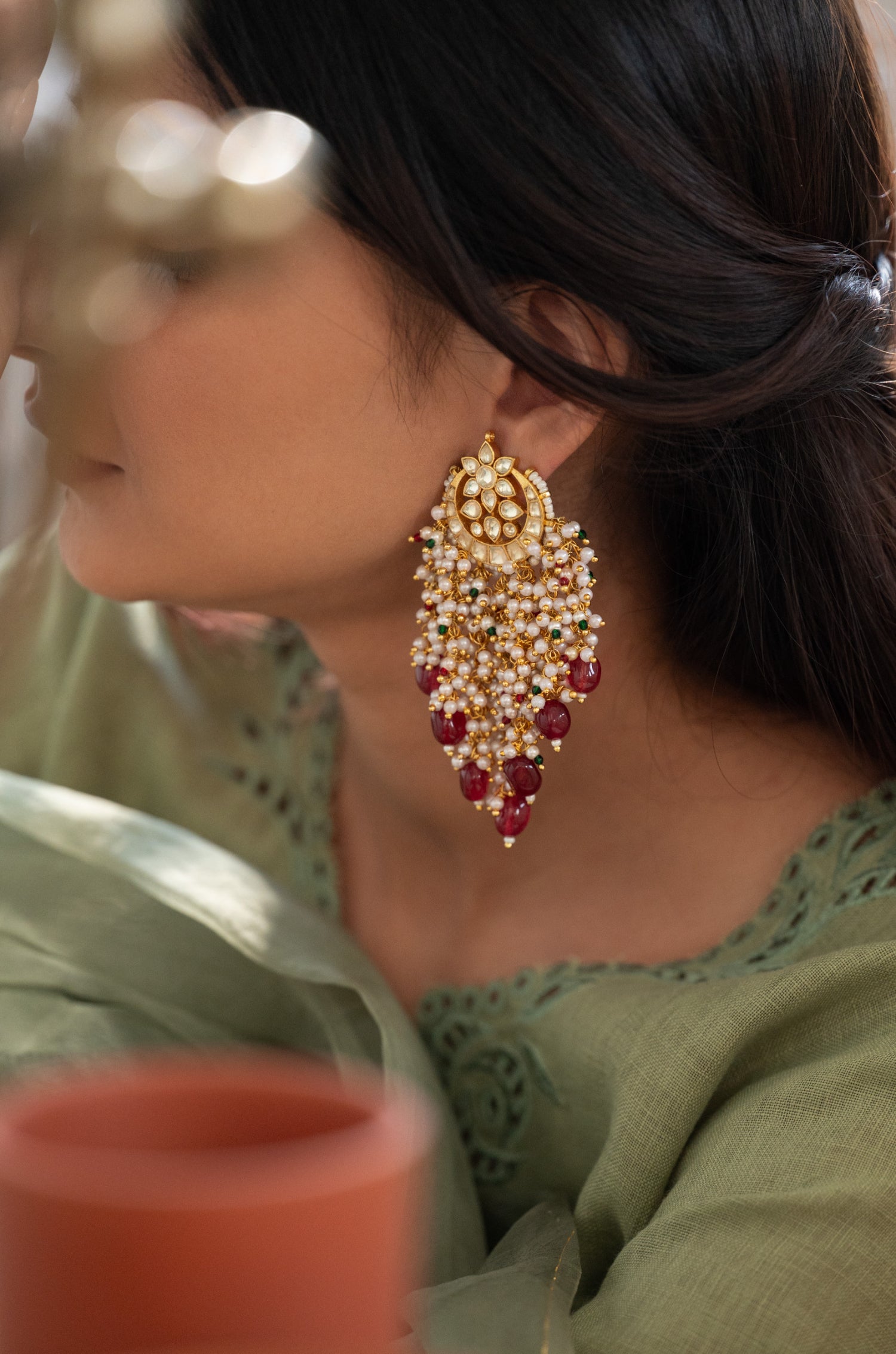 Sirish Red Kundan Earrings