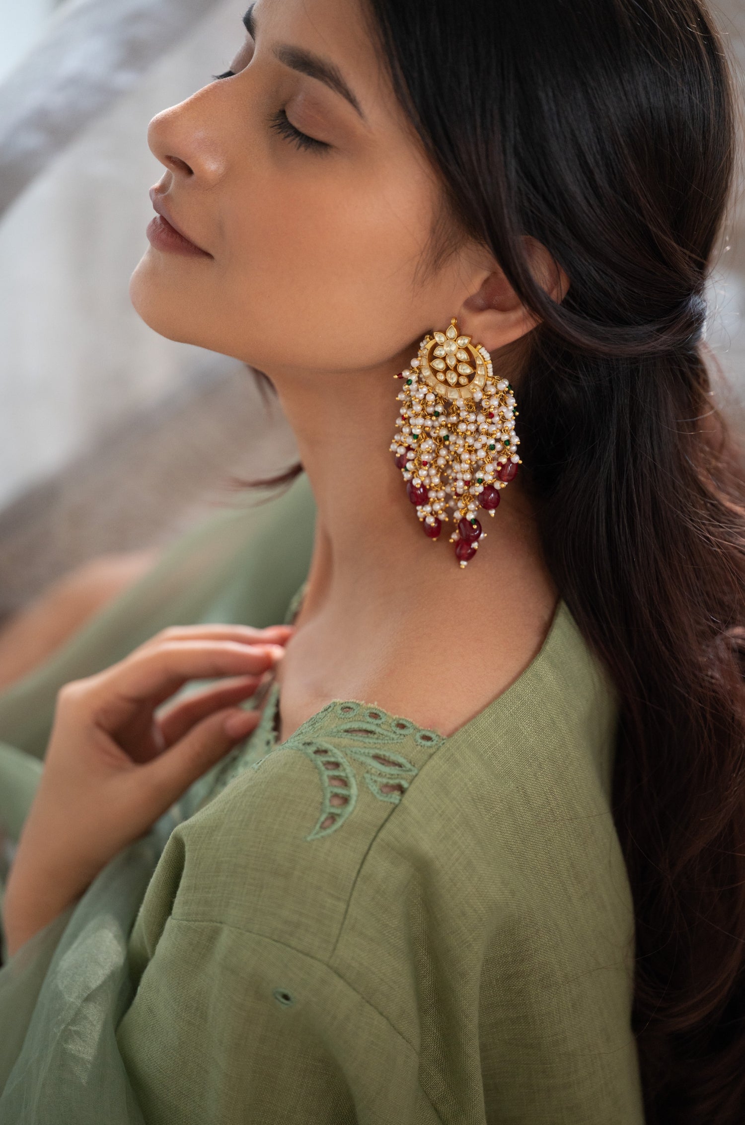 Sirish Red Kundan Earrings
