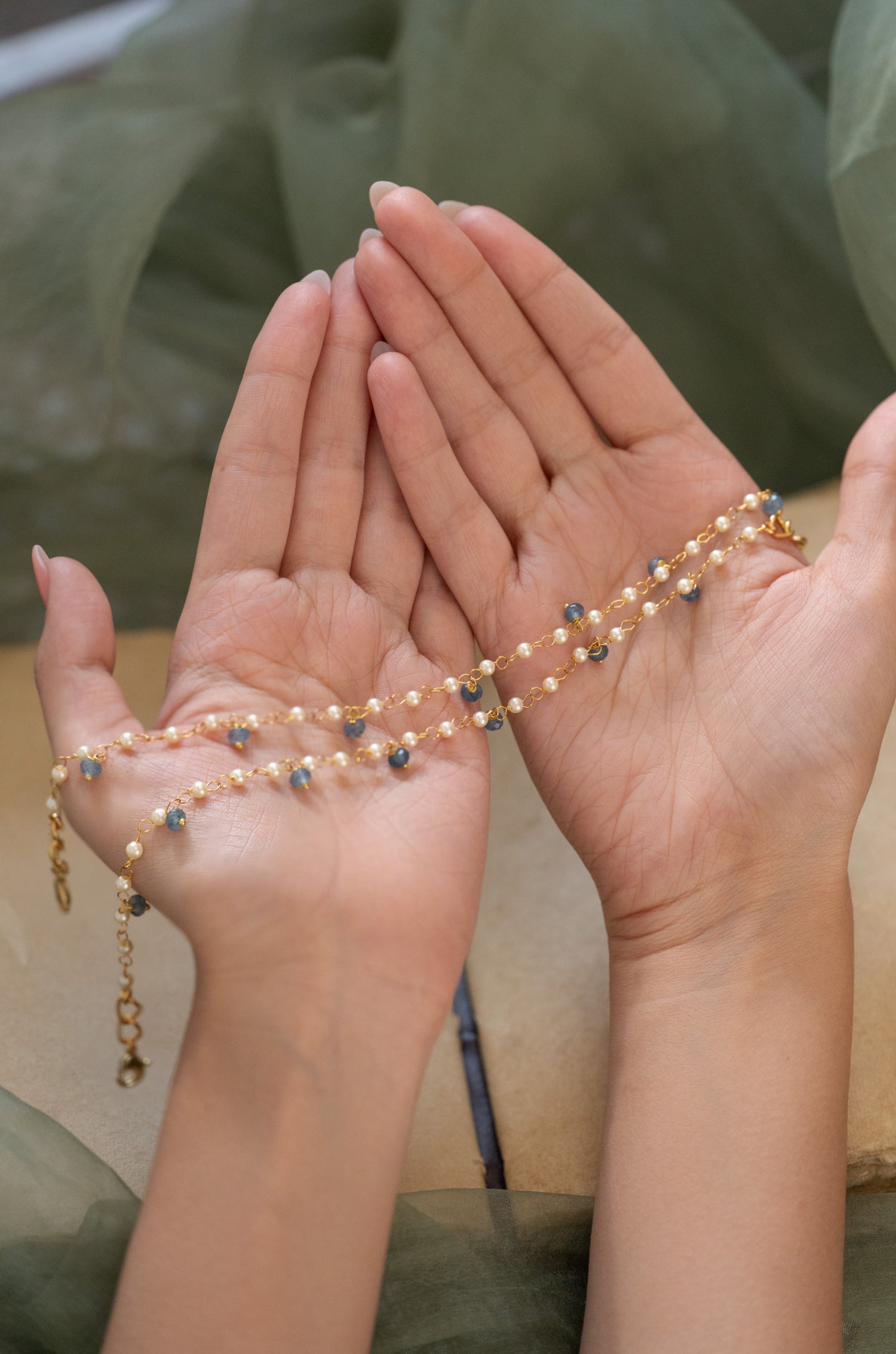 Saira Blue Pearl Anklets
