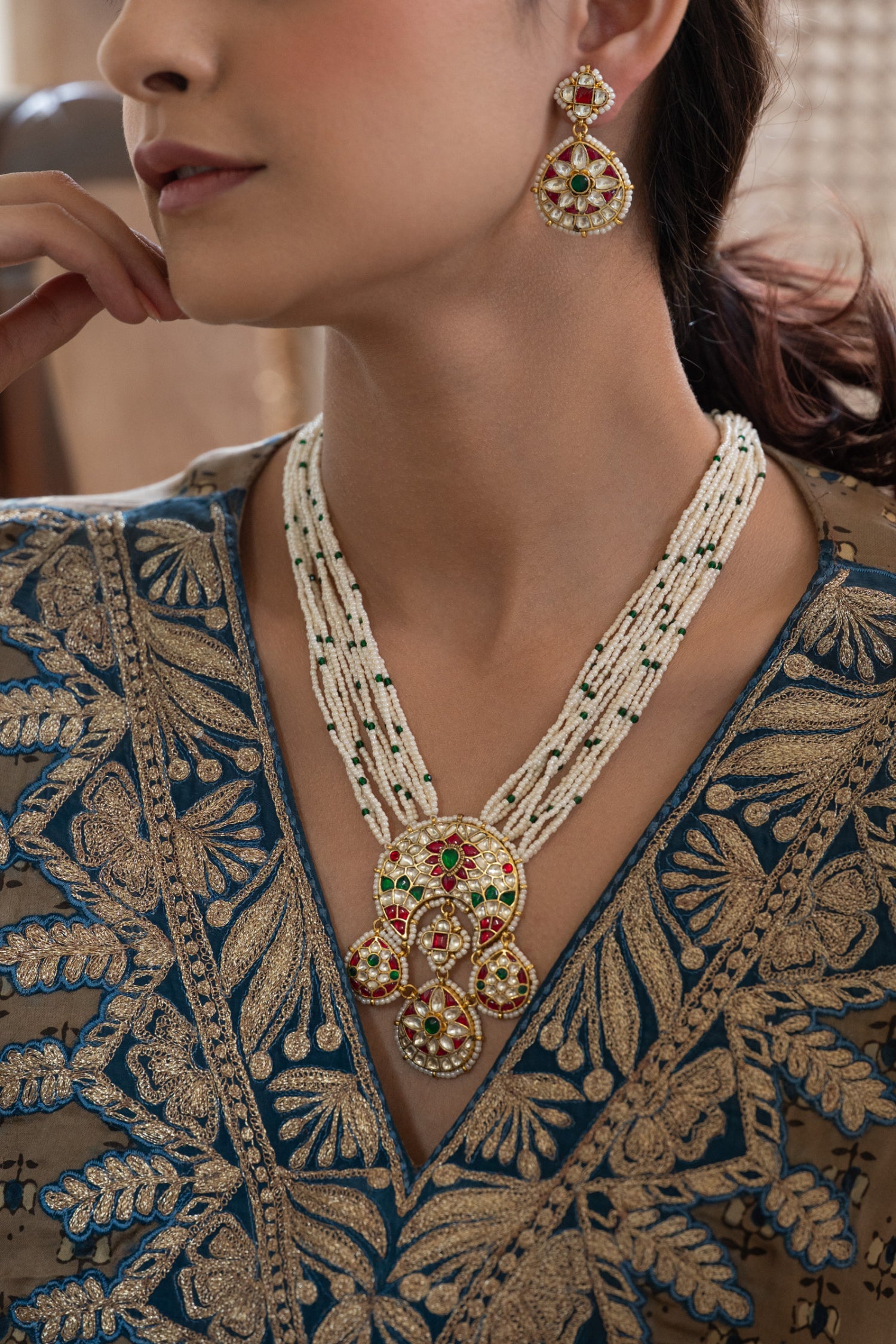 Saheera Red Kundan Necklace Set