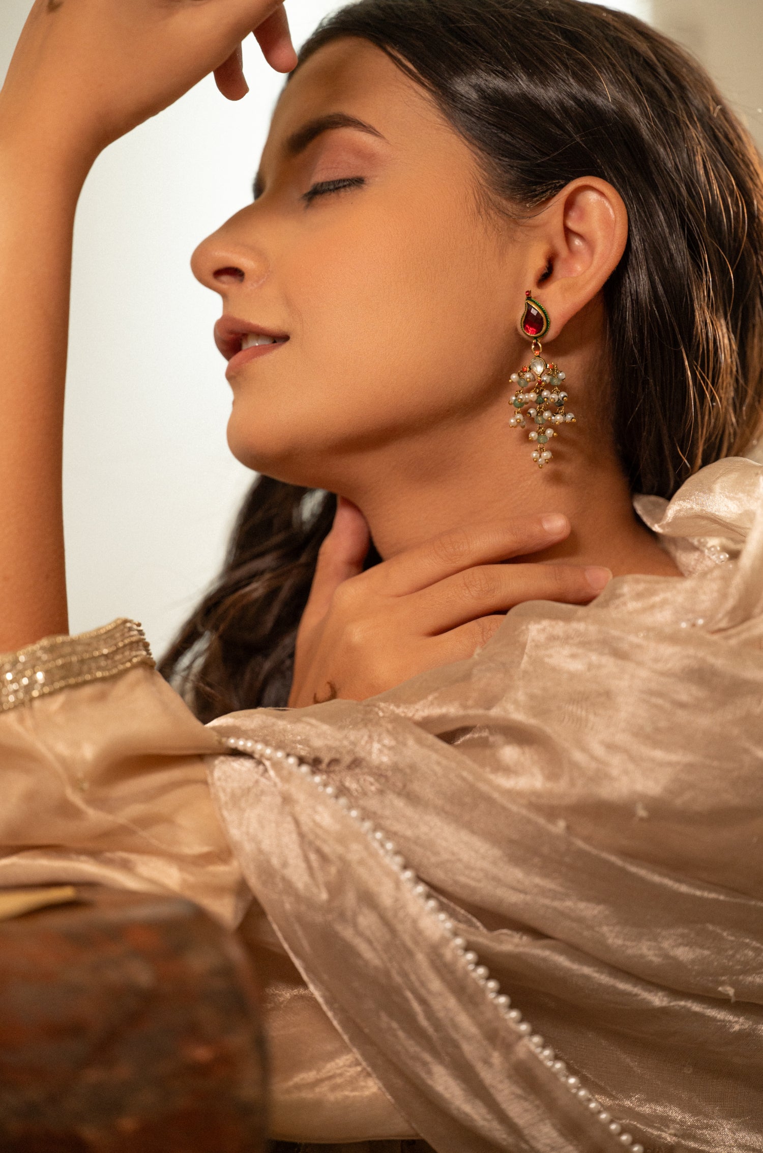 Aarna Red Kundan Earrings