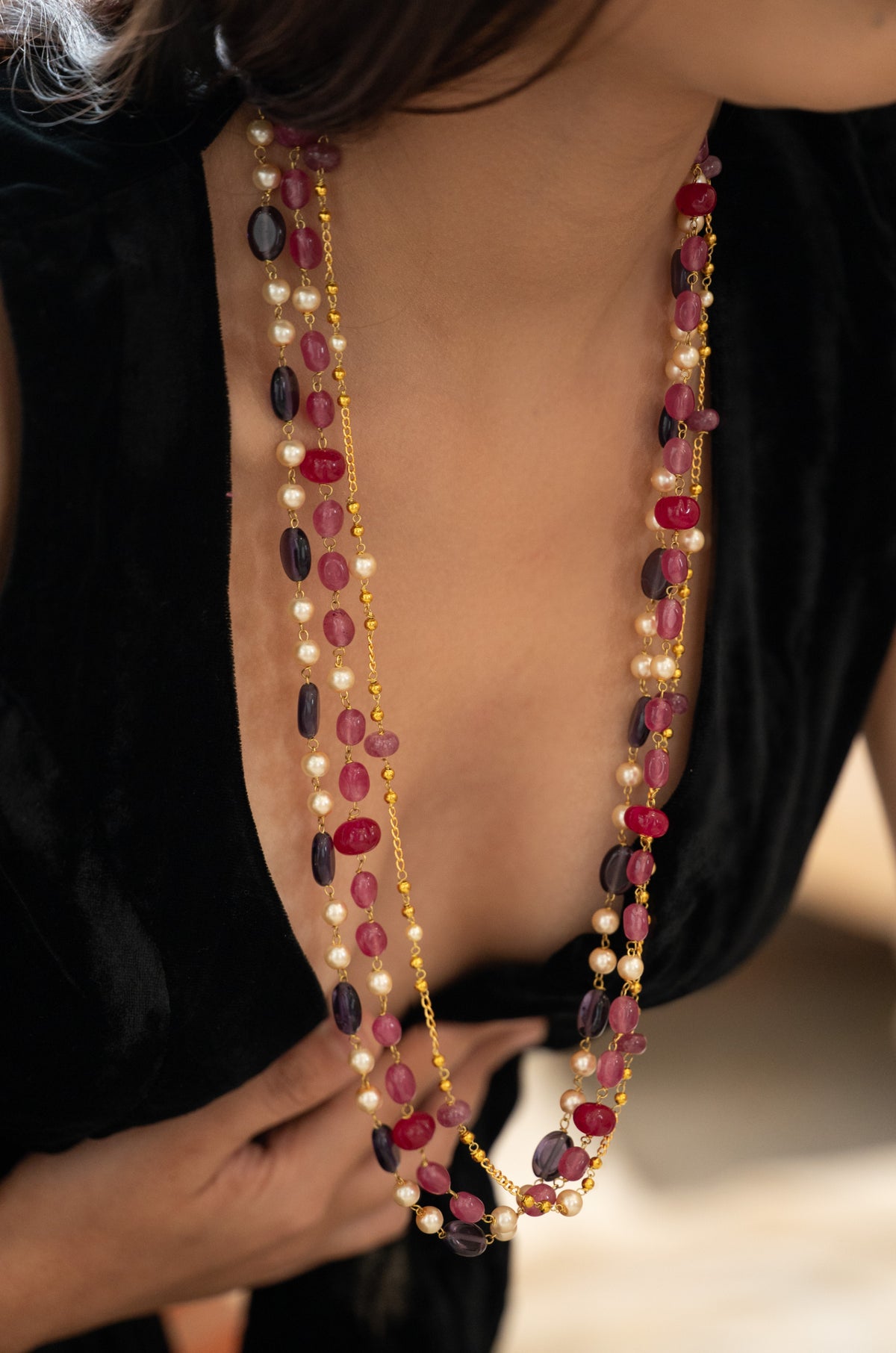 Elara Pink Layered Necklace