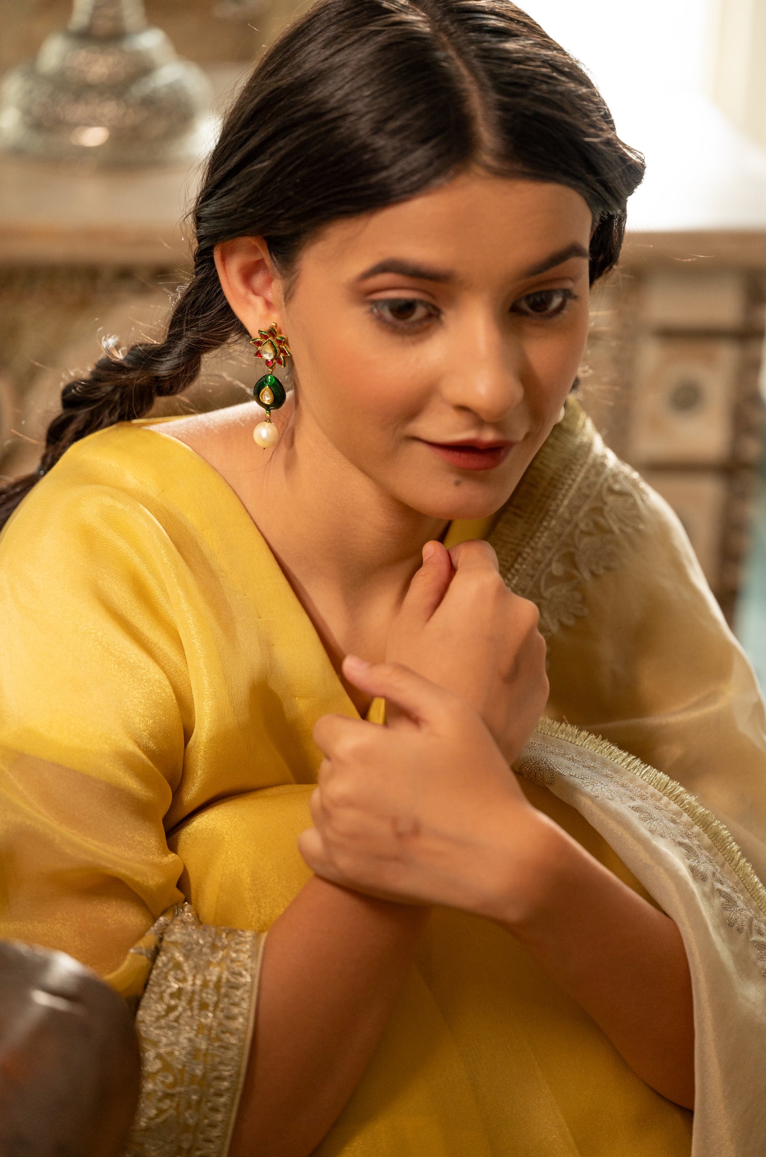 Sanya Green Kundan Earrings