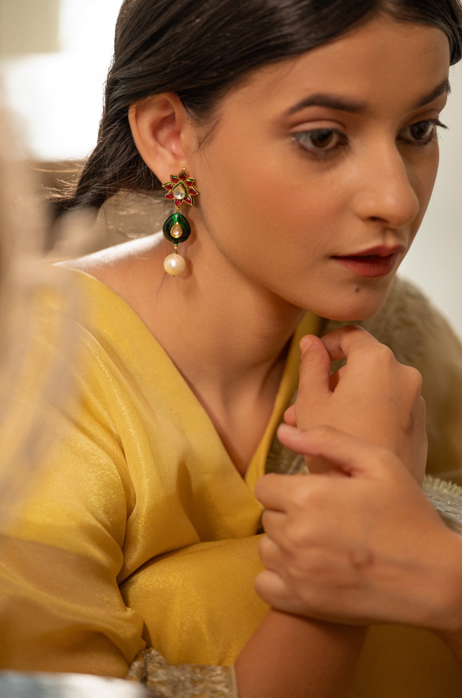 Sanya Green Kundan Earrings