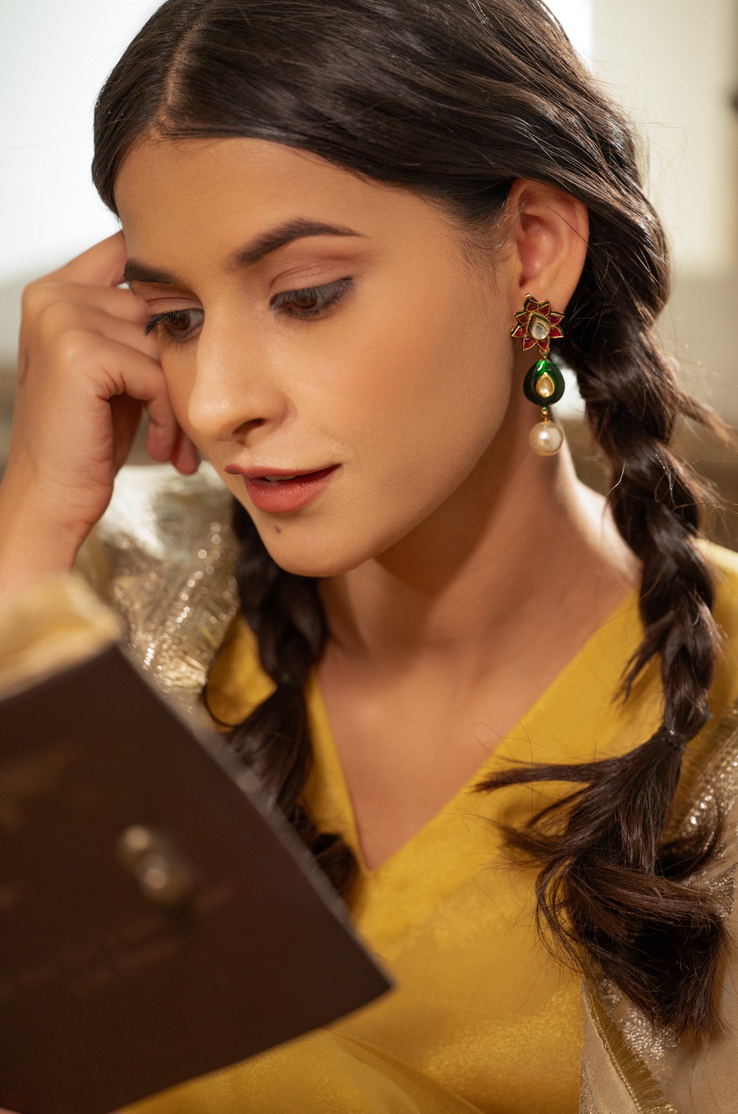 Sanya Green Kundan Earrings
