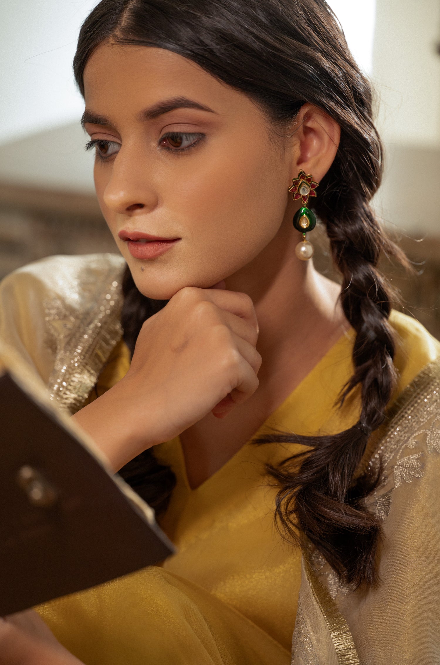 Sanya Green Kundan Earrings