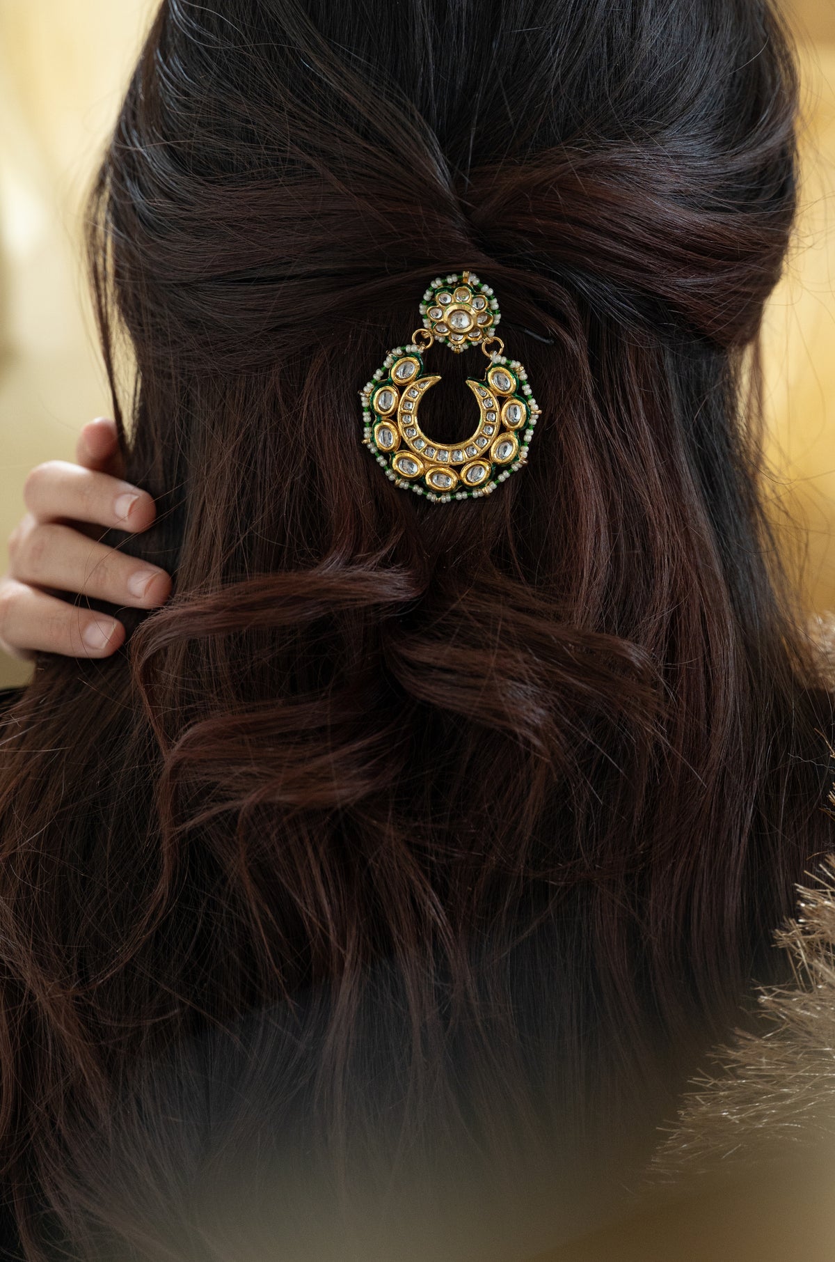 Aariz Green Kundan Braid Pin