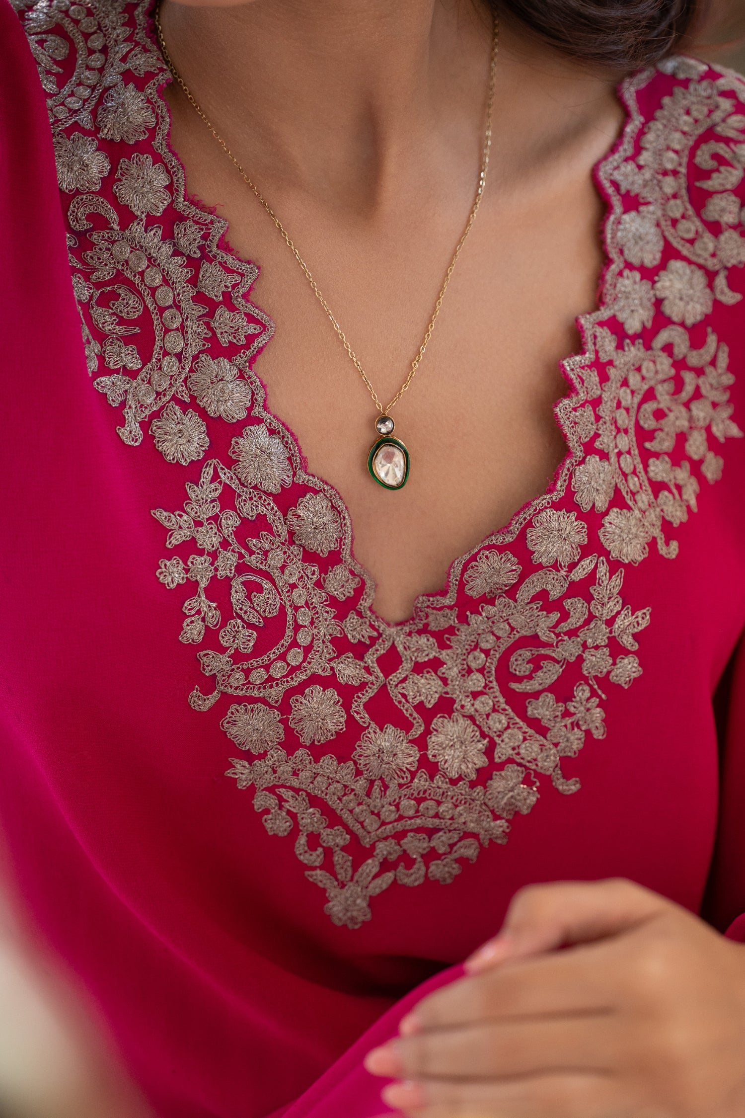 Zoya Green Polki Pendant Necklace