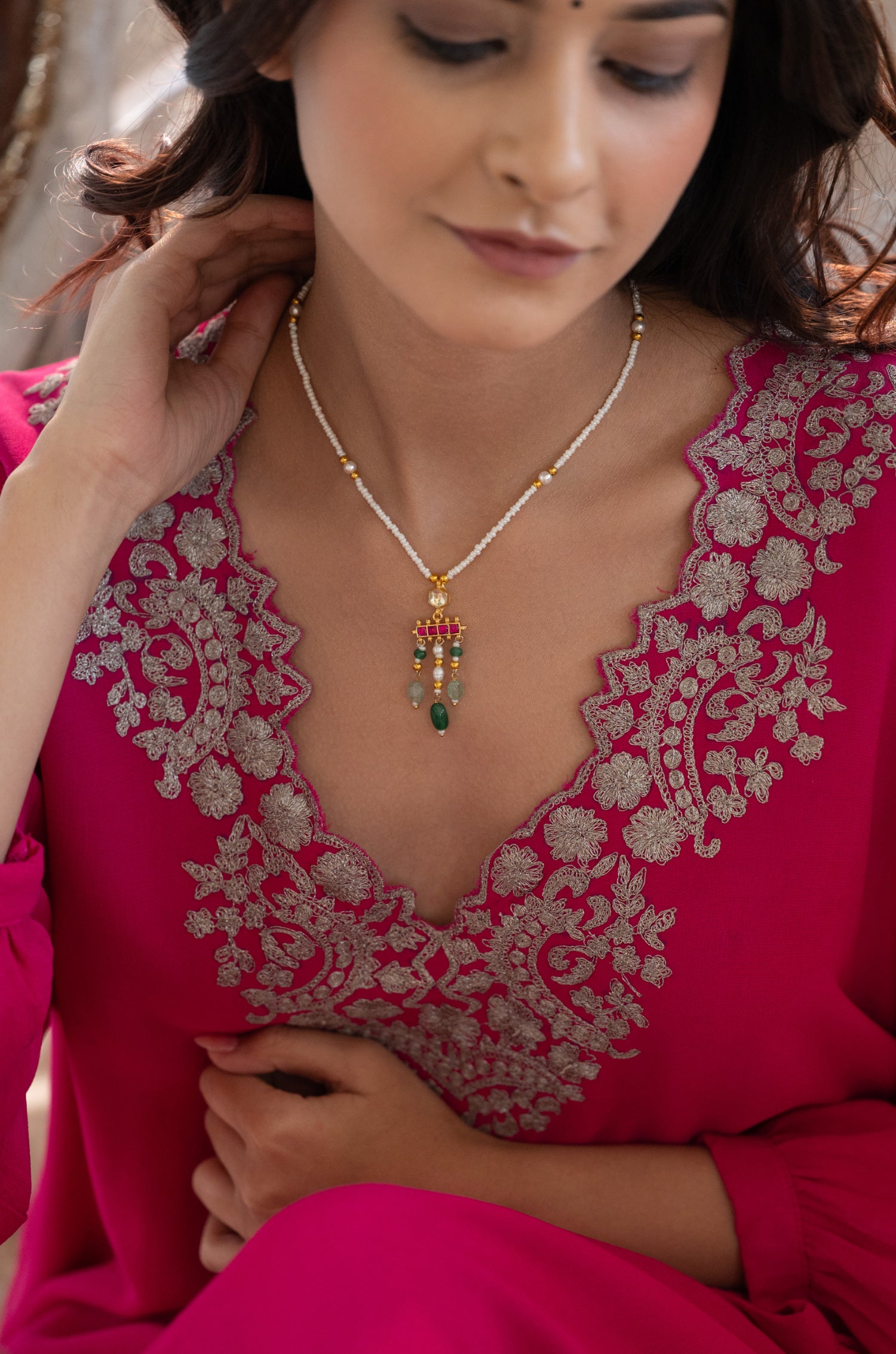 Naira Pink Kundan Pendant