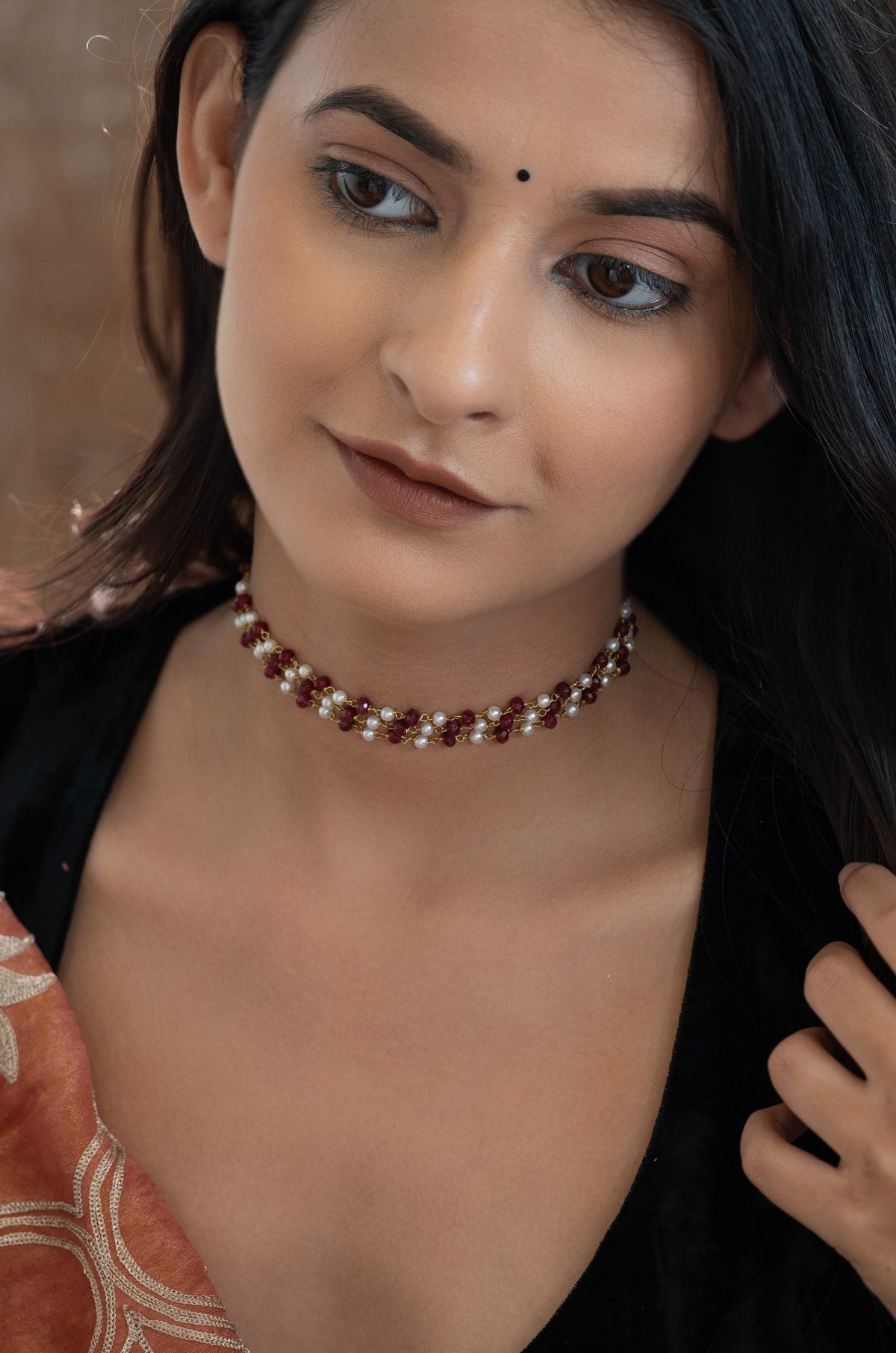 Gulbahar Red Pearl Necklace