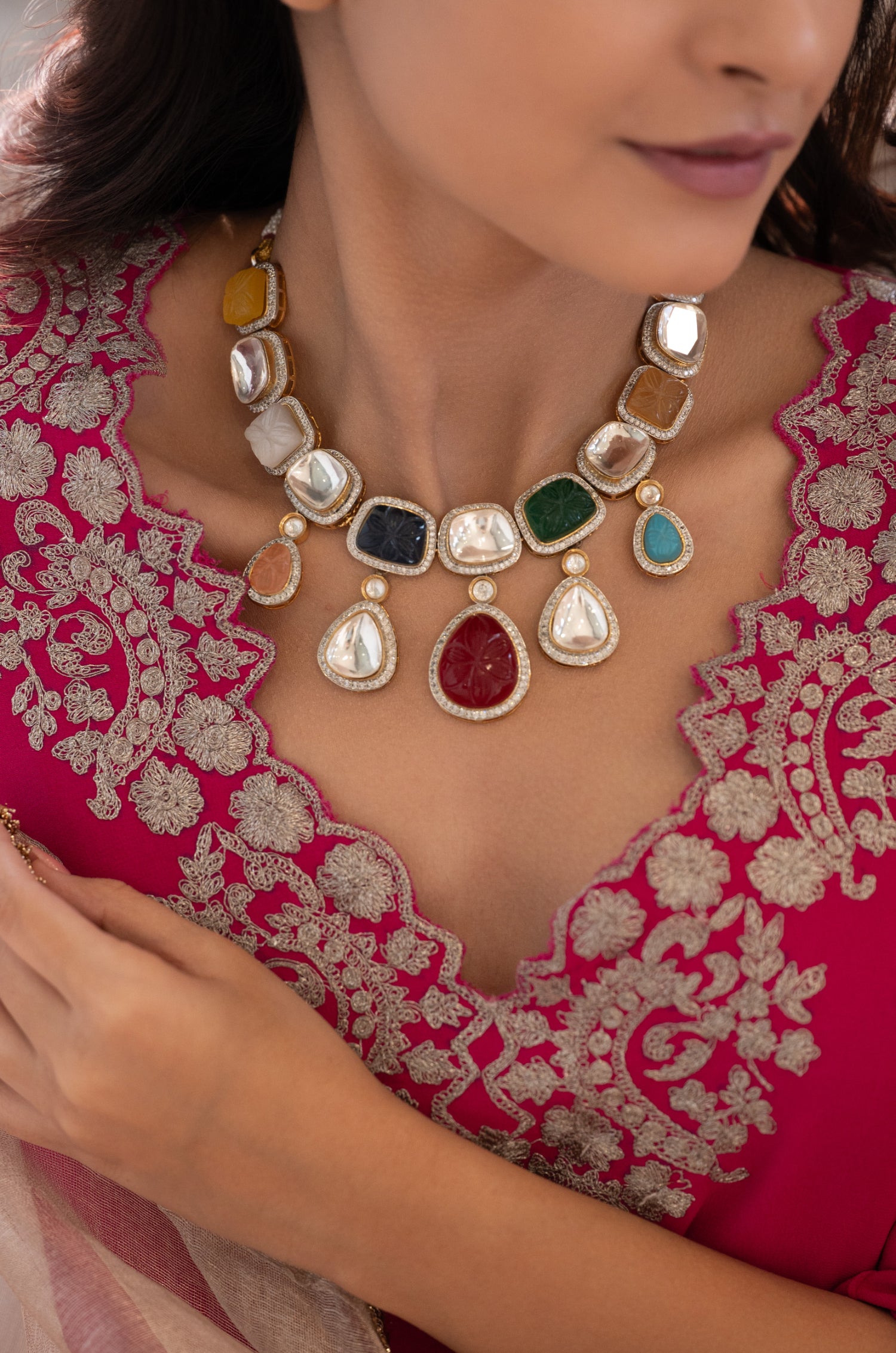 Nishika Navrattan Necklace Set